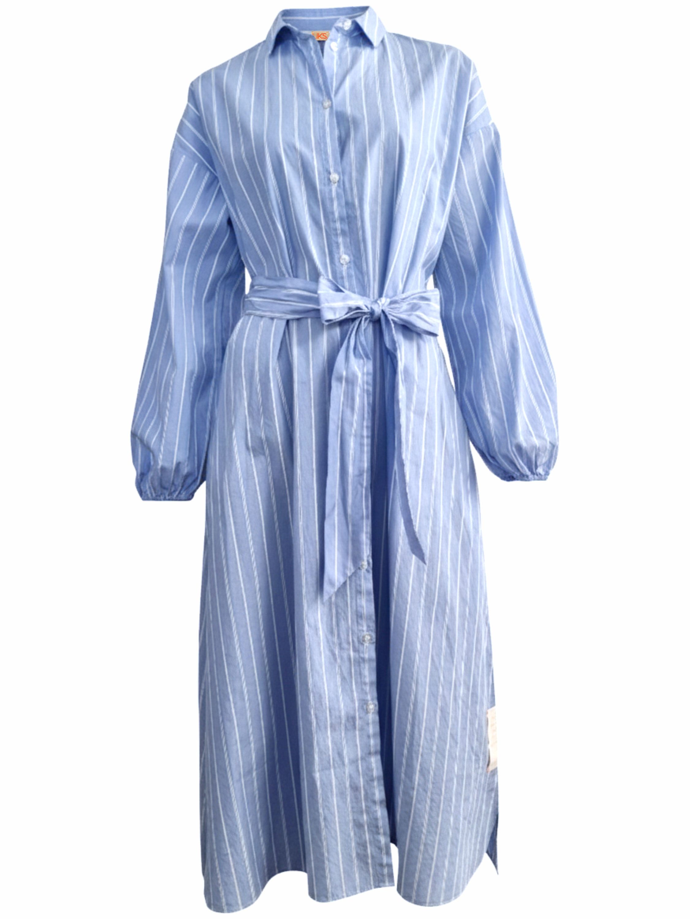 LIKS. Munich Blusenkleid Streifen LenaC Gürtel & gesprühtem Statement-Print
