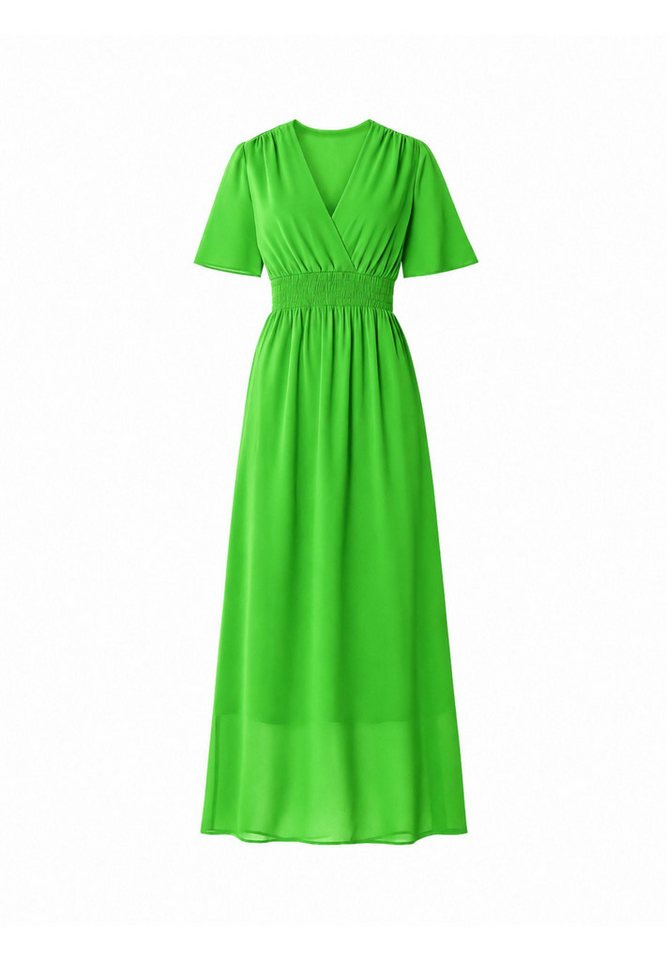 Elara Maxikleid — Damen Sommerkleid mit Wickeloptik, Smoktaille & Flügelärmeln (1-tlg)