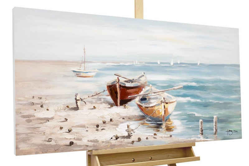 KUNSTLOFT Gemälde Seaside 120x60 cm, Leinwandbild 100% HANDGEMALT Wandbild Wohnzimmer