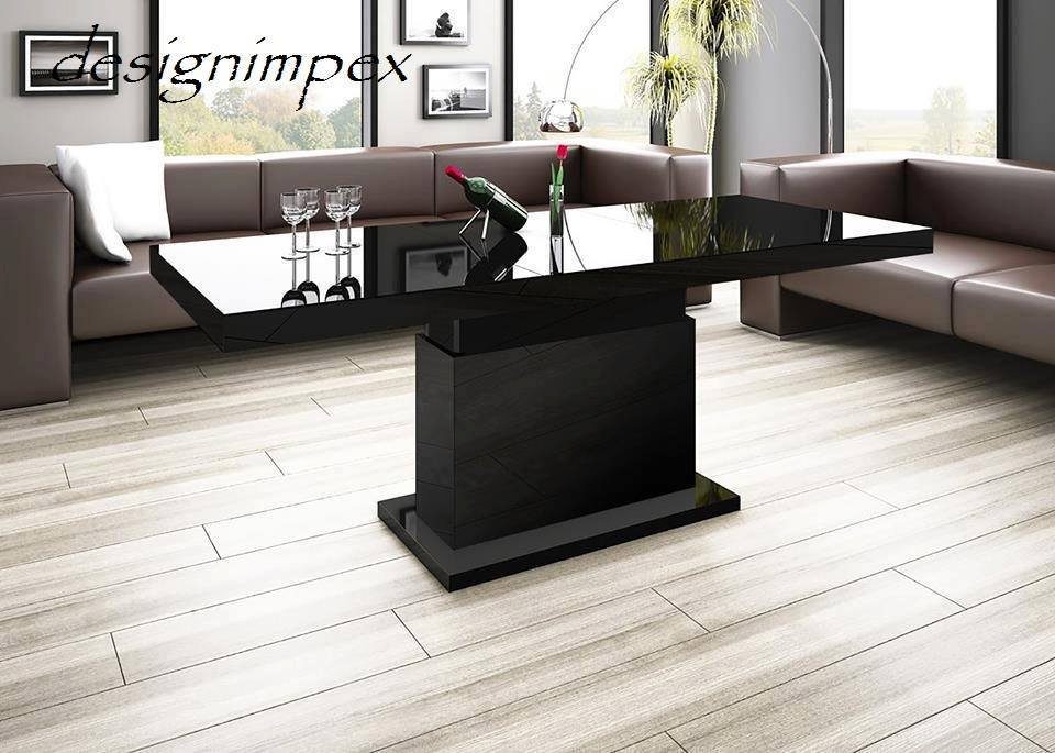 designimpex Couchtisch Matera Lux H-333 Schwarz Tisch ausziehbar Hochglanz höhenverstellbar