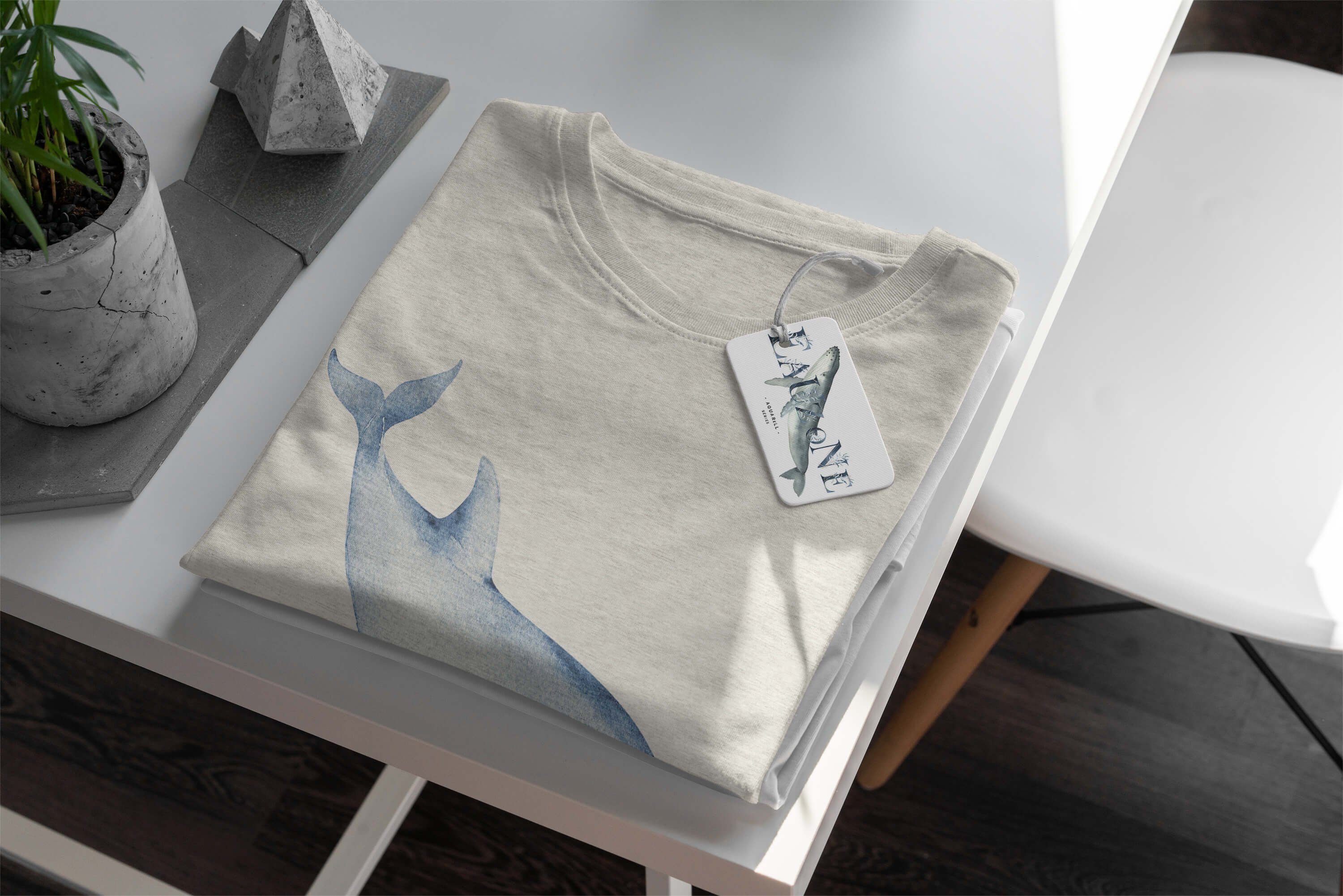 Bio-Baumwolle Nachhaltig aus Art Wasserfarben Motiv (1-tlg) Sinus T-Shirt Shirt Herren gekämmte e Delfin 100% Ökomode T-Shirt