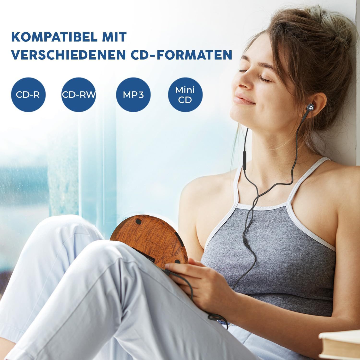 KLIM Tragbarer Discman, inklusive Kopfhörer Stereo-CD Player (hochwertiger CD-Spieler für unverwechselbares Hörerlebnis, MP3)