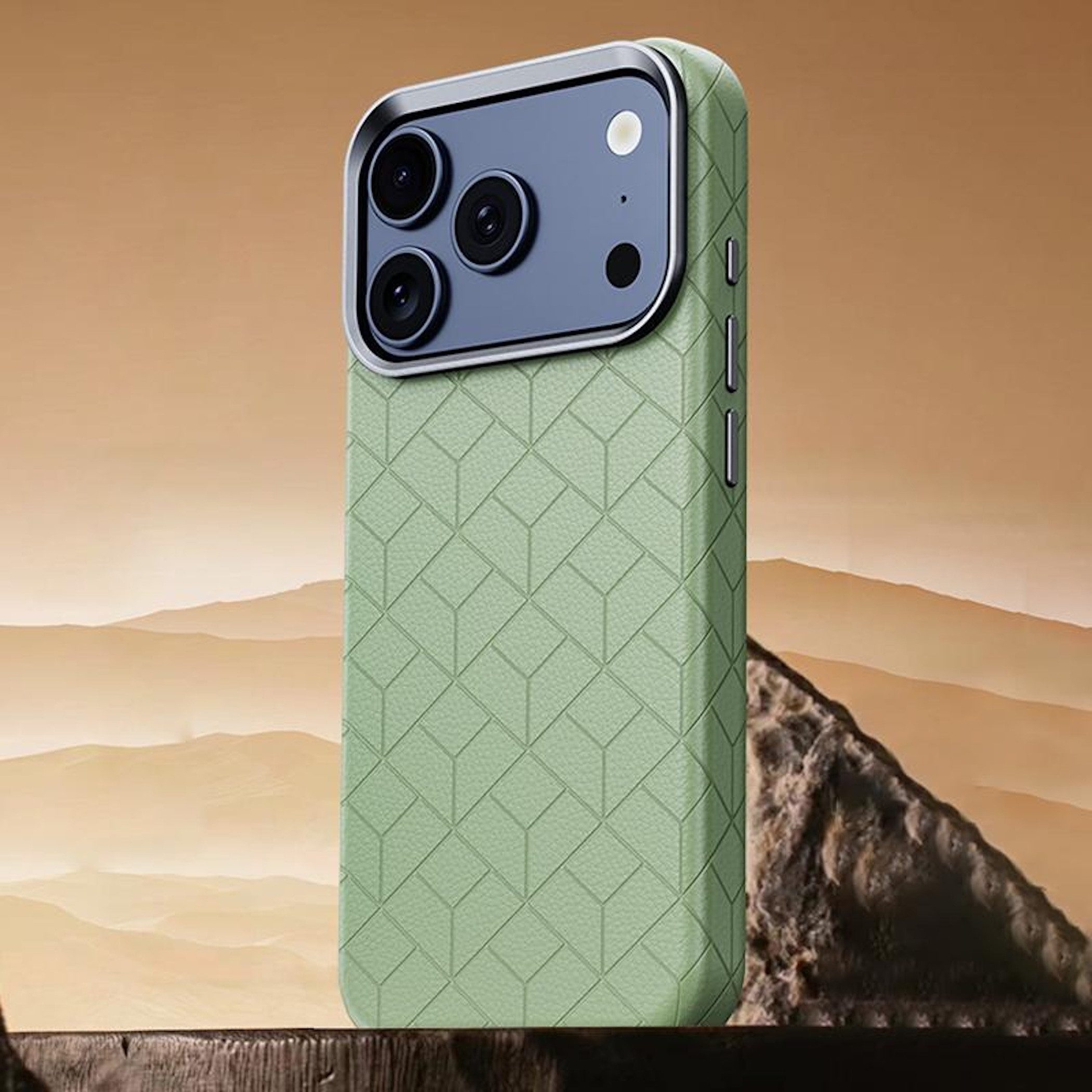 Wigento Handyhülle Backcover für Apple iPhone 17 Pro Gittermuster Struktur Grün 6,3 Zoll, hochwertige Anti-Fingerabdruck Oberfläche