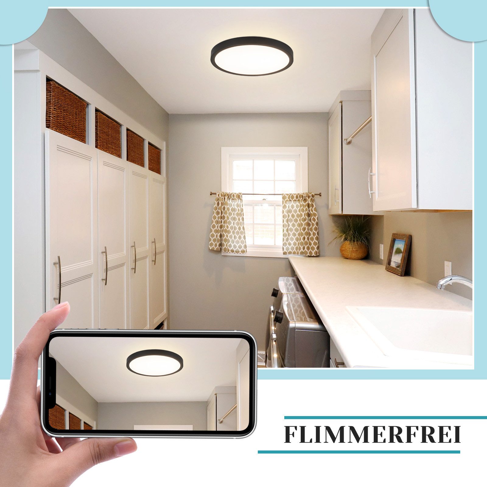 ZMH LED Deckenleuchte flach rund 18–30cm schwarz weiß Küchenlampe hell augenschonend, Augenshutz, LED fest integriert, 4000K, Modern Flurlampe – Bild 5 von 5