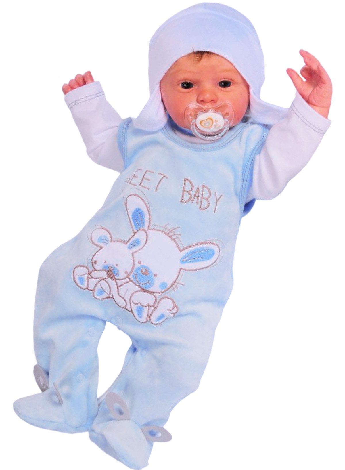 La Bortini Strampler, Jäckchen & Mütze Strampler Mütze und Shirt Baby Anzug 3Tlg aus Velours-Stoff, 44 50 56 62 68