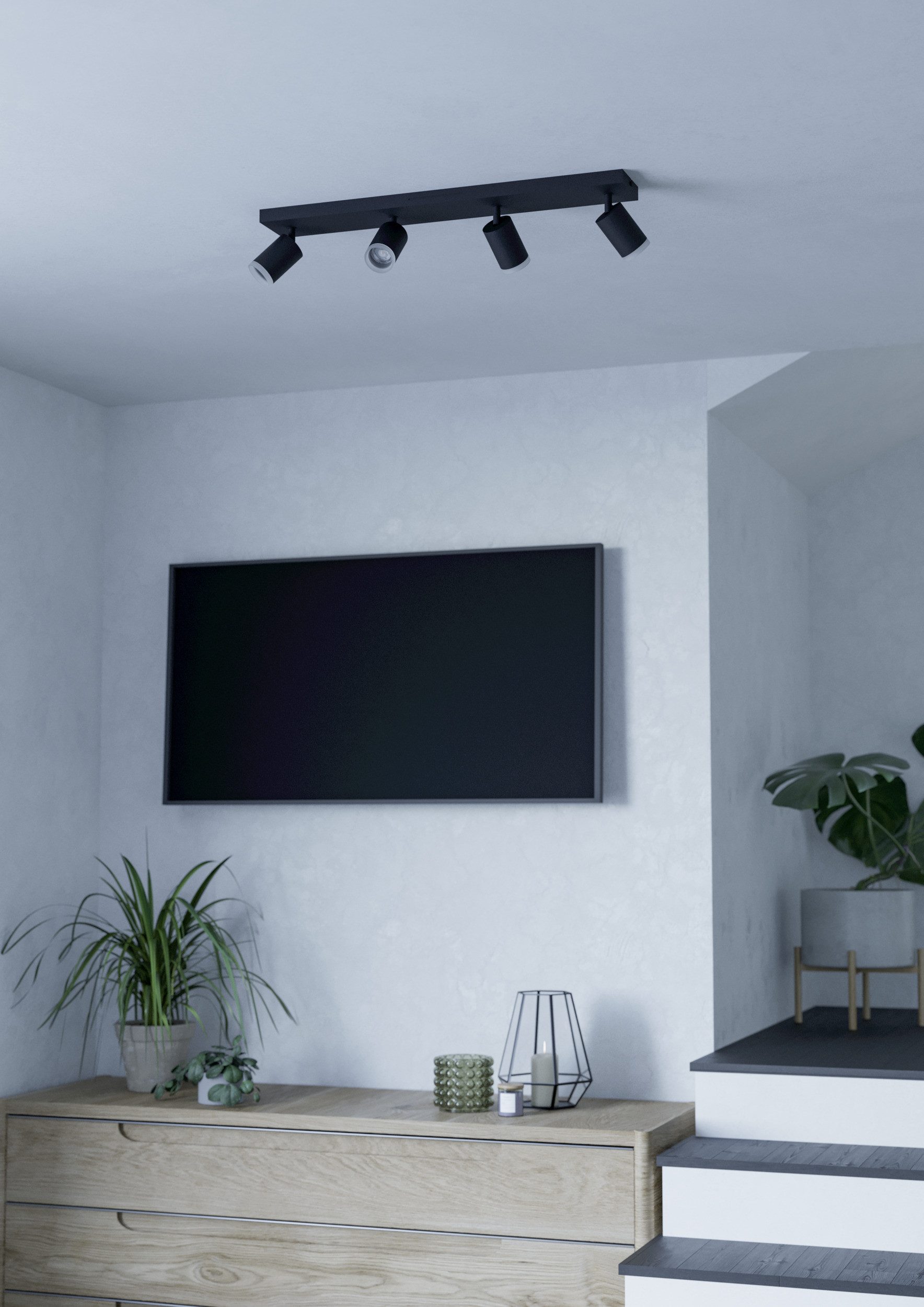 EGLO Deckenleuchte MELITELLO-Z Spotlampe - Alu, Stahl - LED - 4X3,7W - IP20, CCT - über Fernbedienung, Dimmfunktion, Farbwechsel, Memoryfunktion, Nachtlichtfunktion, RGB, Weckerfunktion, dimmbar über Fernbedienung, mehrere Helligkeitsstufen, LED fest integriert, Kaltweiß, Neutralweiß, RGB, Warmweiß, Wandleuchte, Wandspot, schwenkbar, Strahler, L68 x B10,5 x H8 cm