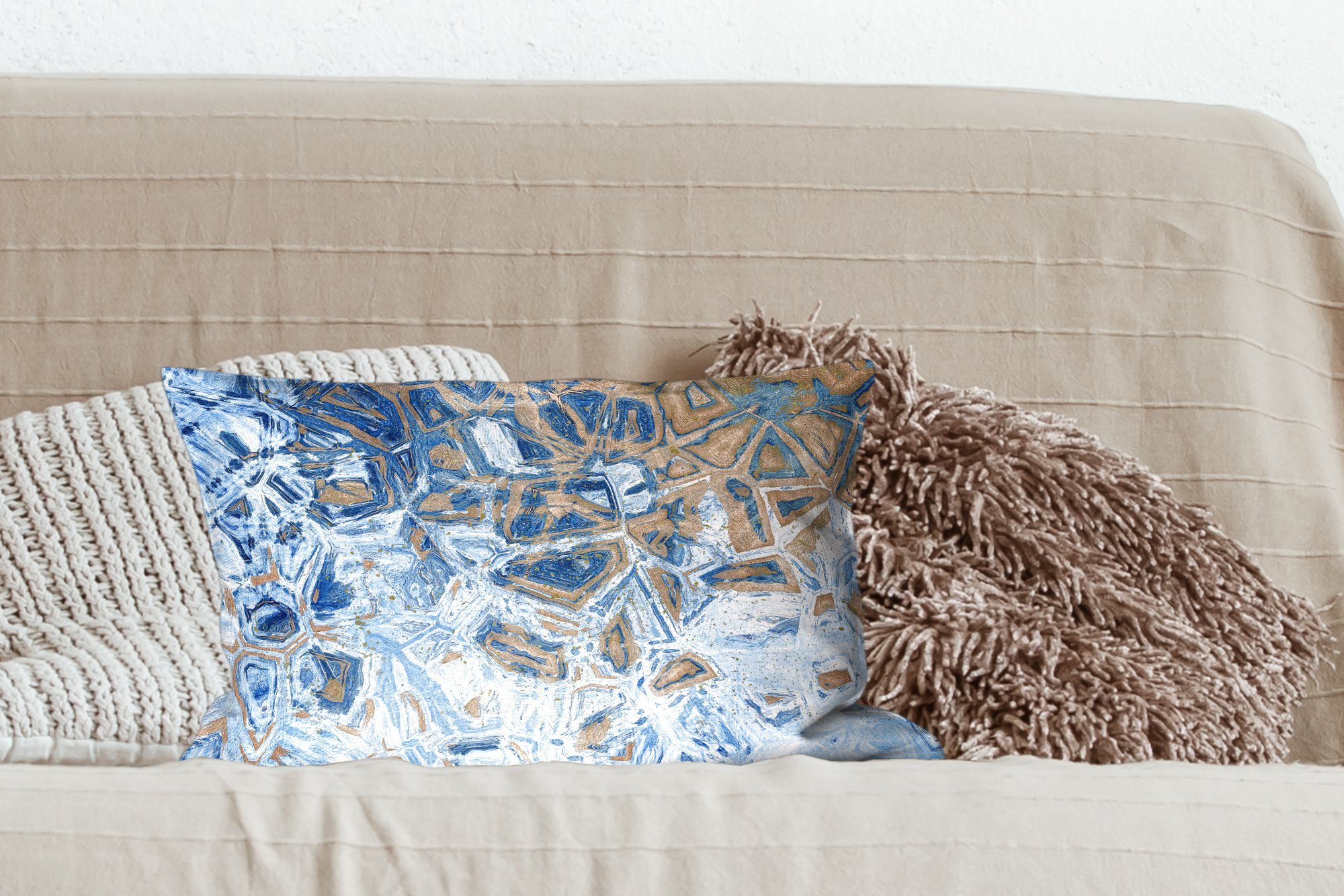 MuchoWow Dekokissen Marmor - Füllung, Schlafzimmer - Dekoration, Gold mit Wohzimmer Zierkissen, Farbe Blau, - Dekokissen