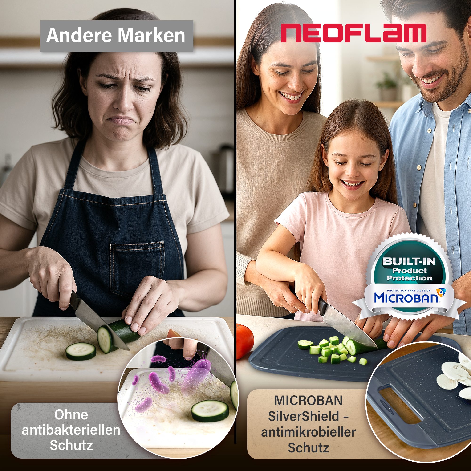 NEOFLAM® Schneidebrett BiJu Antibakterielles Frühstücksbrettchen Set, 4tlg. - Granitschwarz, Kunststoff (PP), (4-St) – Bild 5 von 5