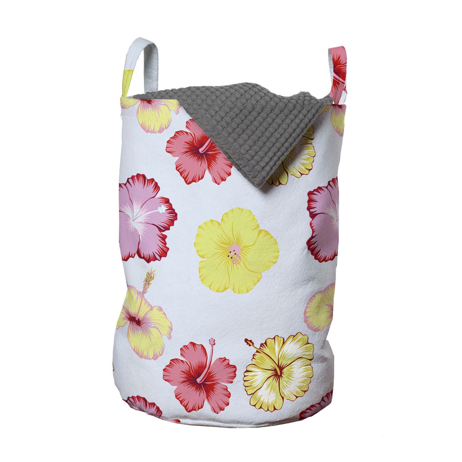 Abakuhaus Wäschesäckchen Wäschekorb mit Griffen Kordelzugverschluss für Waschsalons, Blumenland Hibiscus Silhouetten