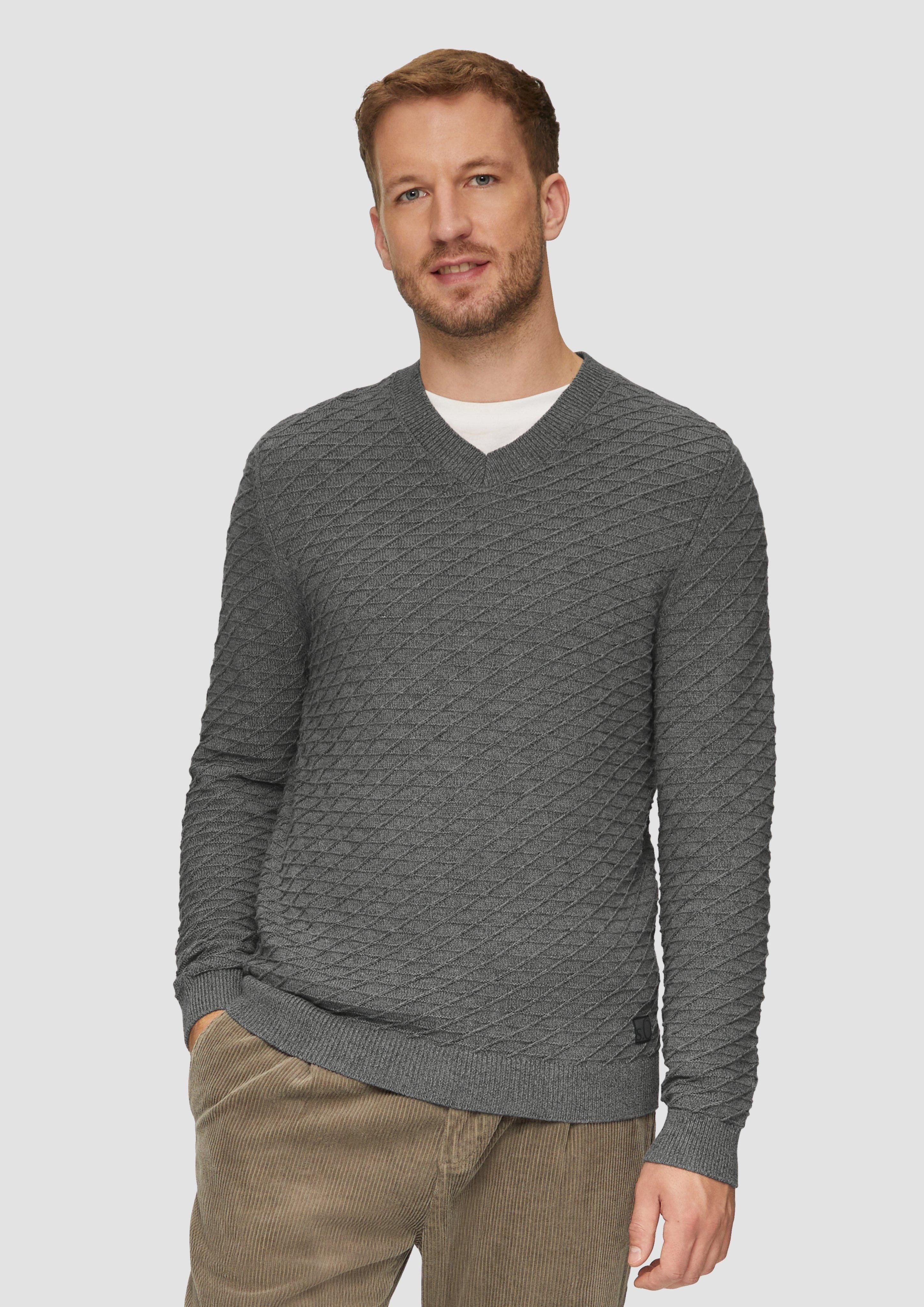 Strickpullover Strukturierter Pullover mit V-Ausschnitt