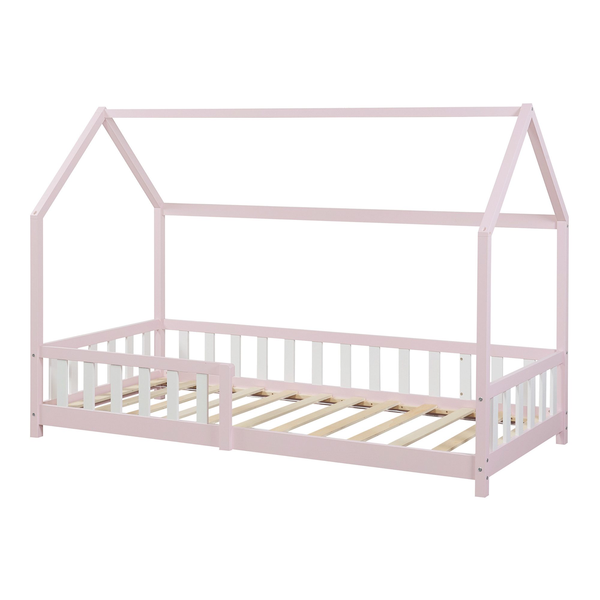 en.casa Hausbett, »Hesel« Montessori Bett Kiefernholz Rosa 90 x 200 cm