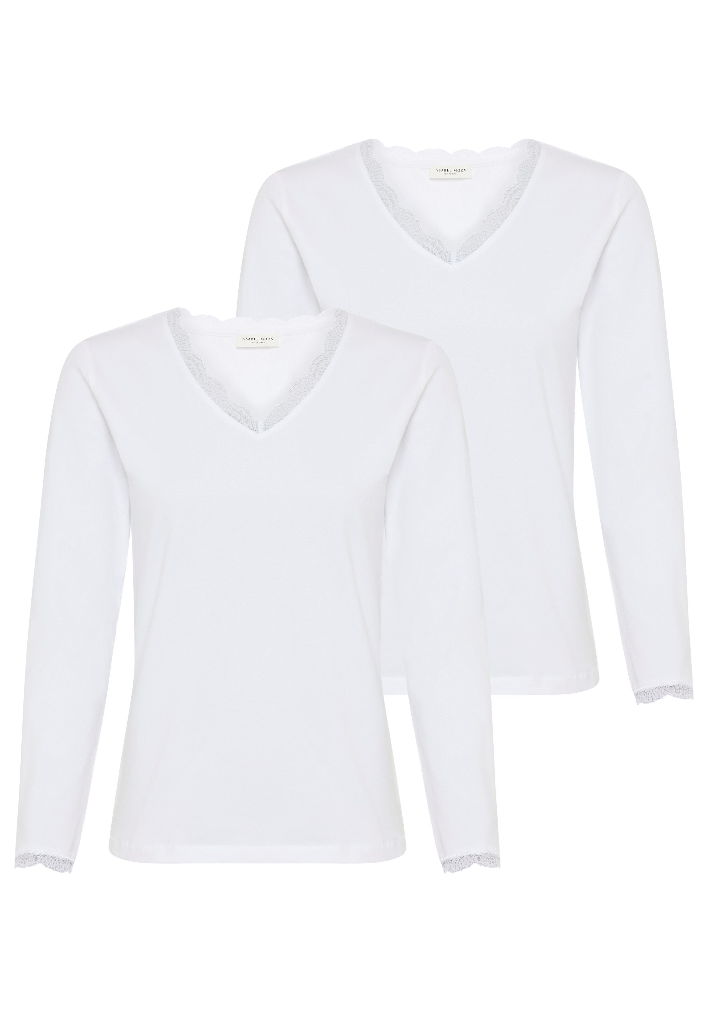 YSABEL MORA Langarmshirt BASIC COLLECTION COTTON WITH LACE (2er Pack) das perfekte Basic-Longsleeve für jeden Tag