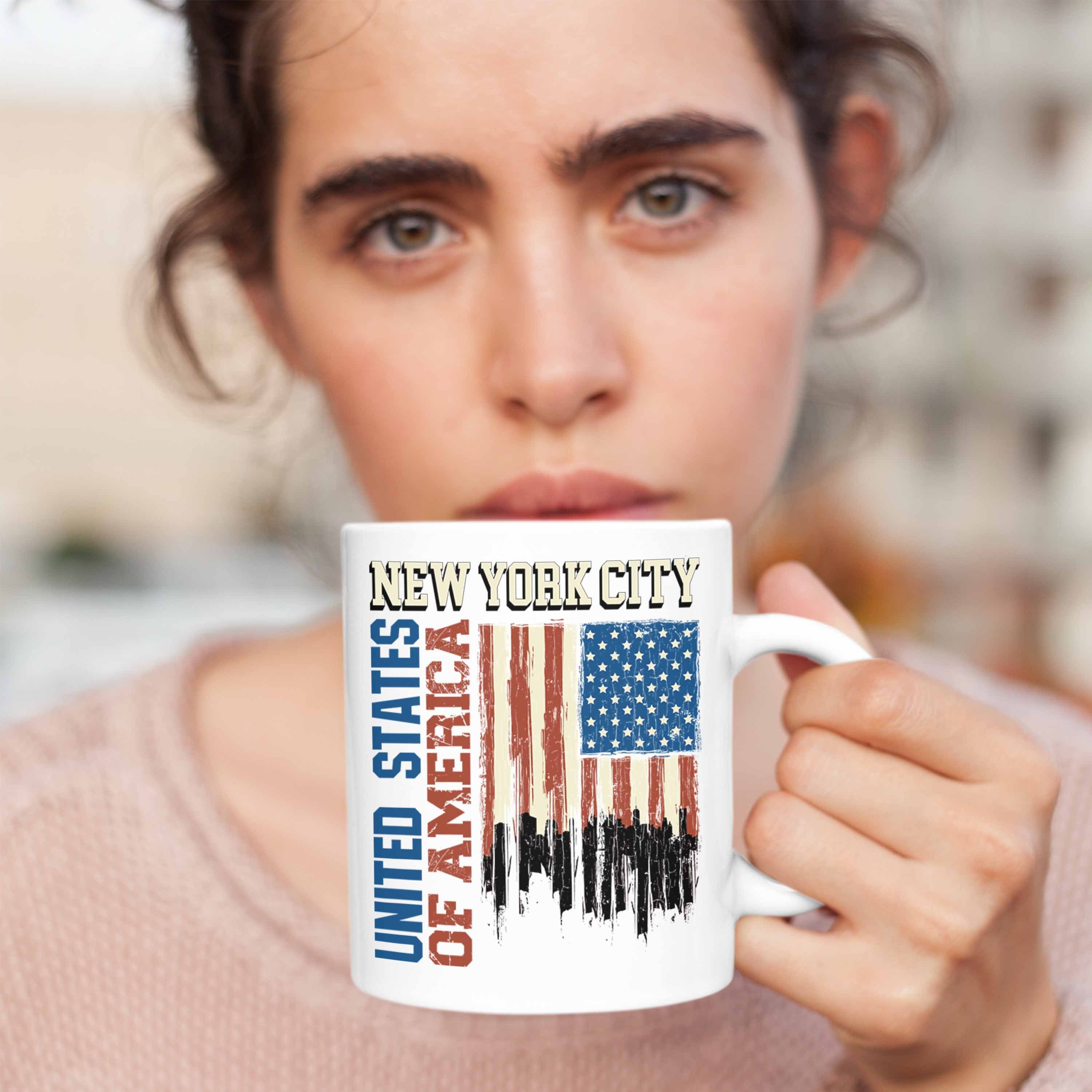 Trendation Tasse New York USA Urlaub Überraschung America Geschenk Reise Tasse Trip Weiss