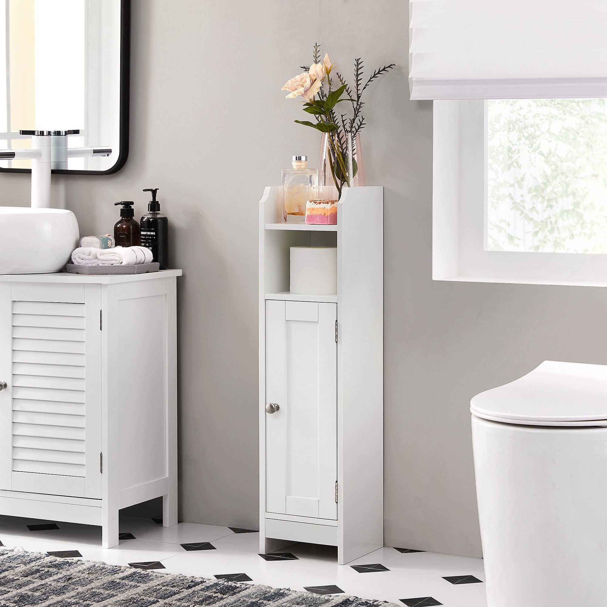 VASAGLE Badkommode »Badezimmerschrank, Toilettenschrank«, 80 x 20 x 18 cm,  schmal, verstellbare Ablagen, platzsparend