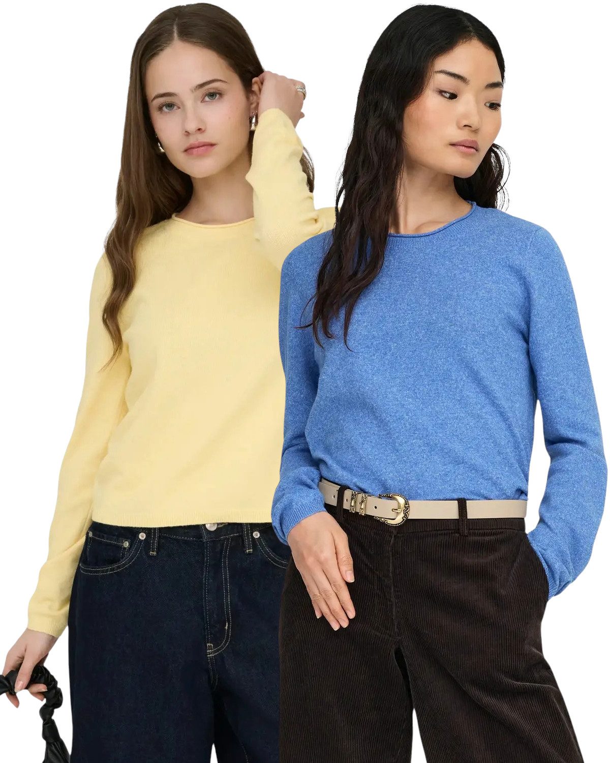 ONLY Rundhalspullover (2er-Pack) Zeitloses Design in weicher Flat-Knit-Qualität für Alltag und Büro