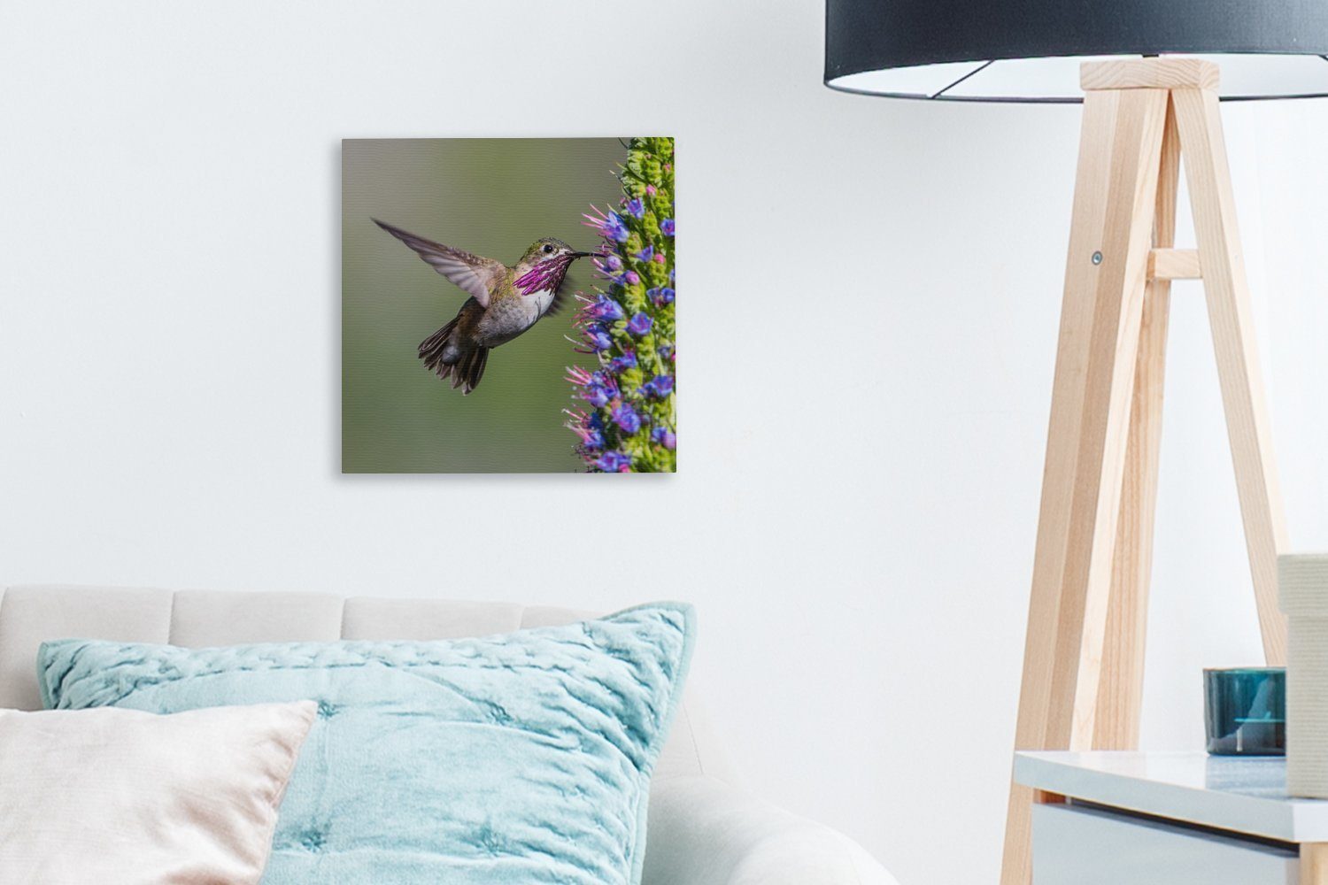 Pflanze Leinwandbild Leinwand - OneMillionCanvasses® Kolibri (1 Lila, - St), Schlafzimmer für Bilder Wohnzimmer
