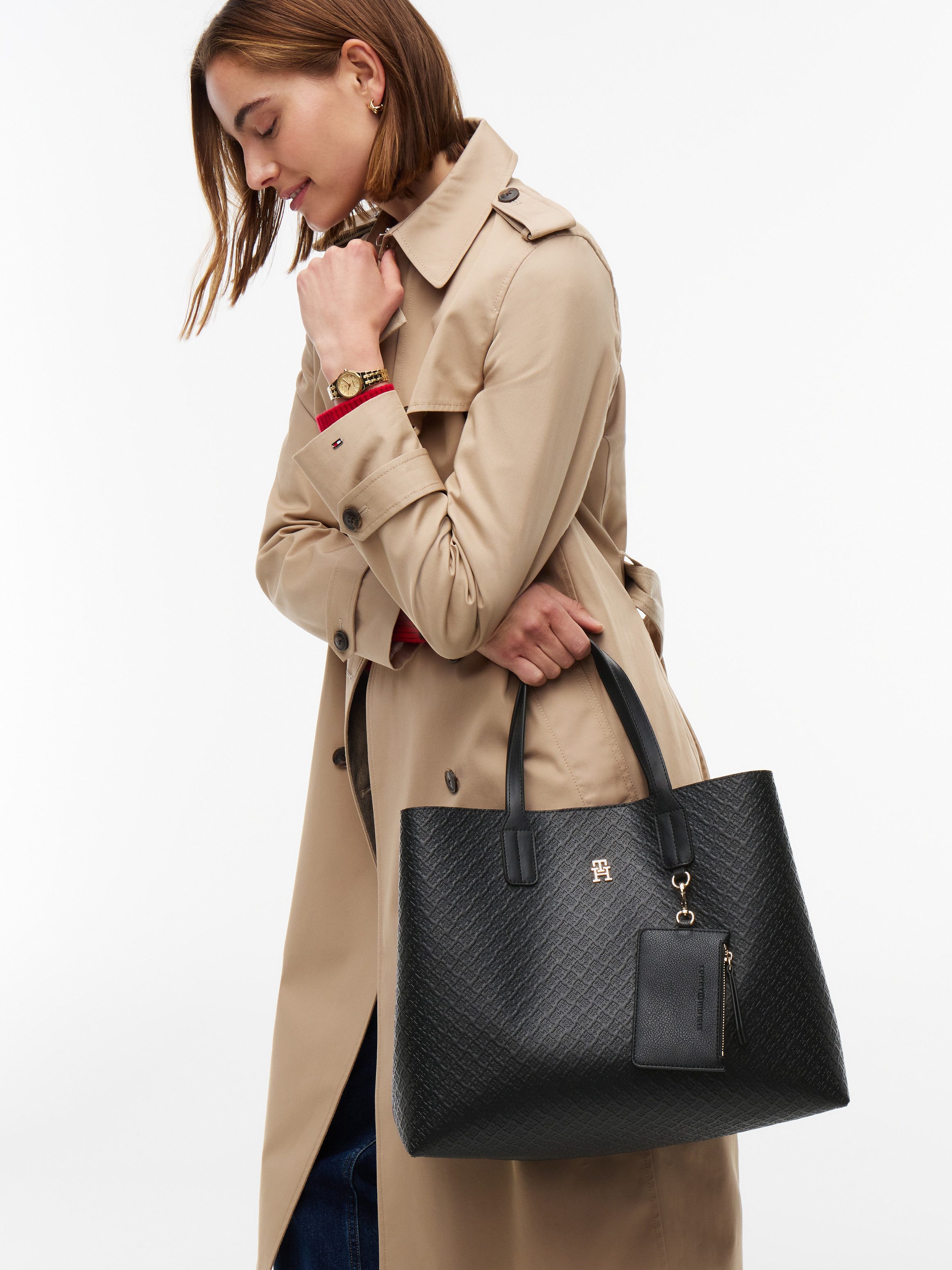 Tommy Hilfiger Handtasche TH ICON SATCHEL MONO, Damen Schultertasche, Satchel mit trendiger TH-Allover-Logoprägung – Bild 2 von 5