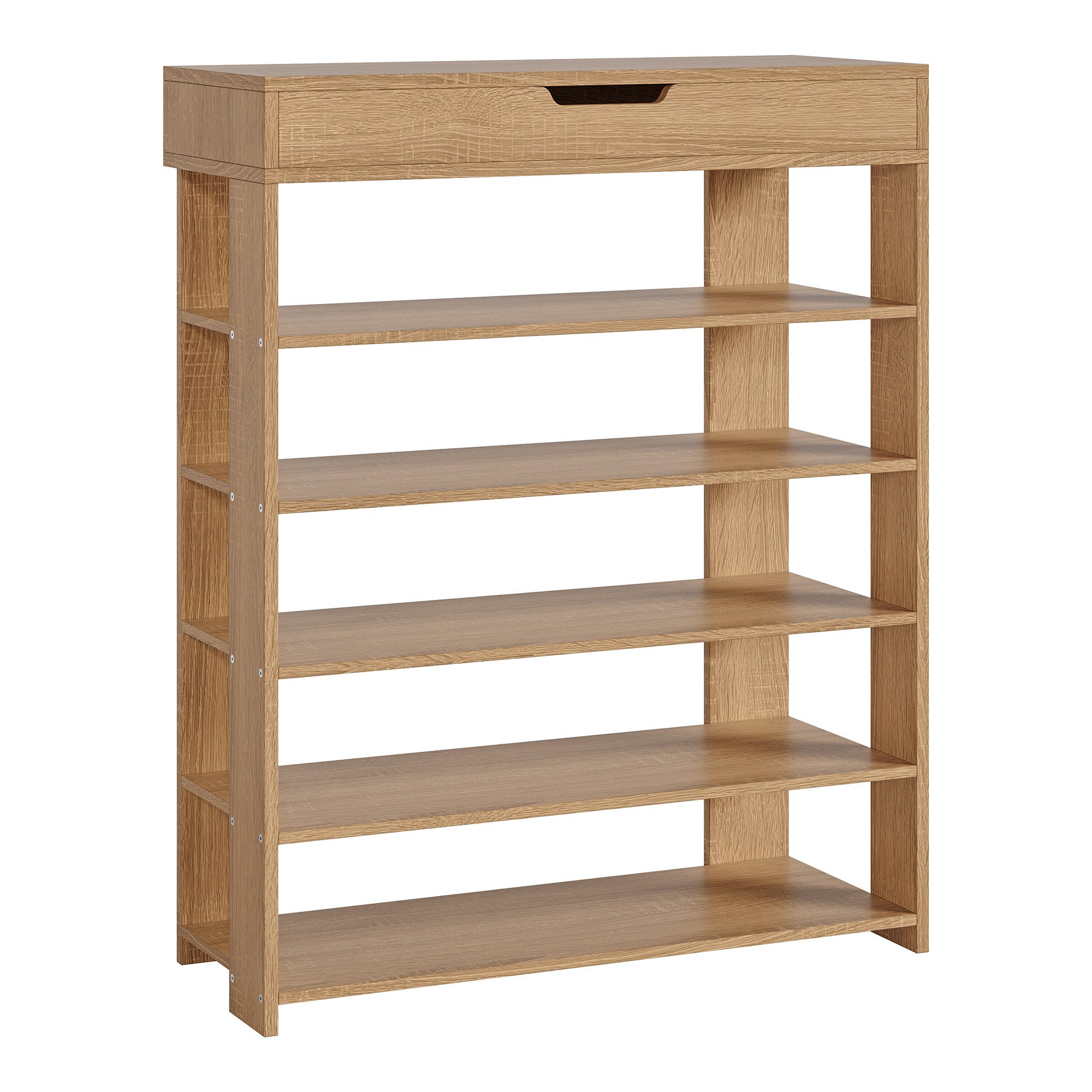 en.casa Schuhregal, »Boppeelo« mit Schublade 94 x 75 x 30 cm 5 Ablagen Sonoma-Eicheoptik