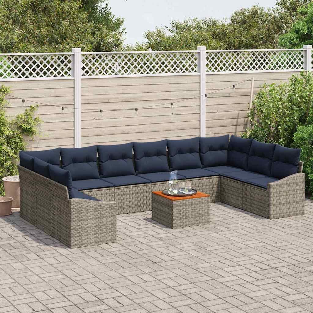 vidaXL Gartenlounge-Set Gartensofa-set 11 pcs Grau und Marineblau, (11-tlg)