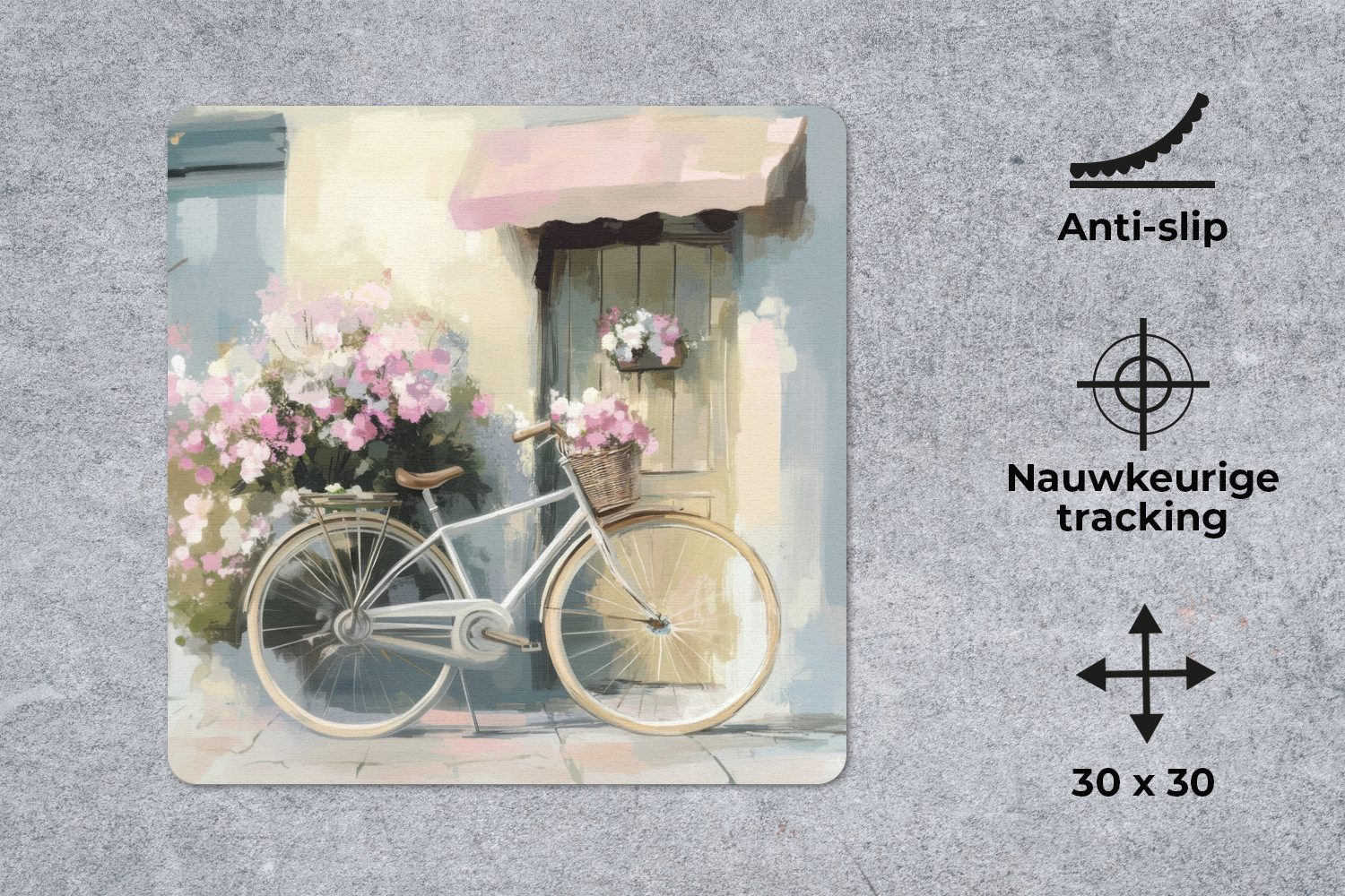 MuchoWow Mauspad Fahrrad - Pastellfarben - Blumen (1-St), Mauspad, Büro Zubehör, Dekoration, Desk Mat, 30x30 cm