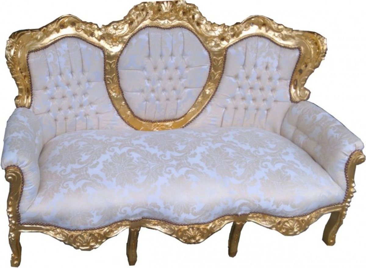 Padrino "King" Casa Muster - Möbel Sofa / 3-Sitzer Barock 3-er Creme Barock Gold
