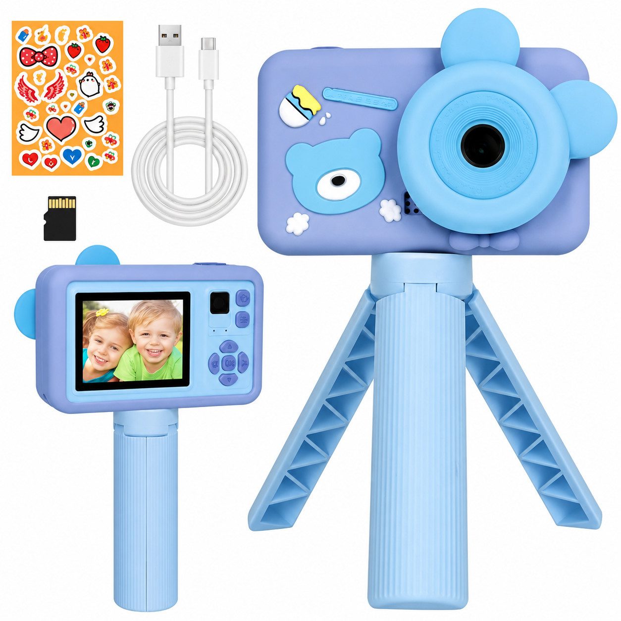 XEOOCE Kinderkamera mit Stativ, Digitalkamera für Kinder, 1080P HD, Blau Kinderkamera (2 MP)