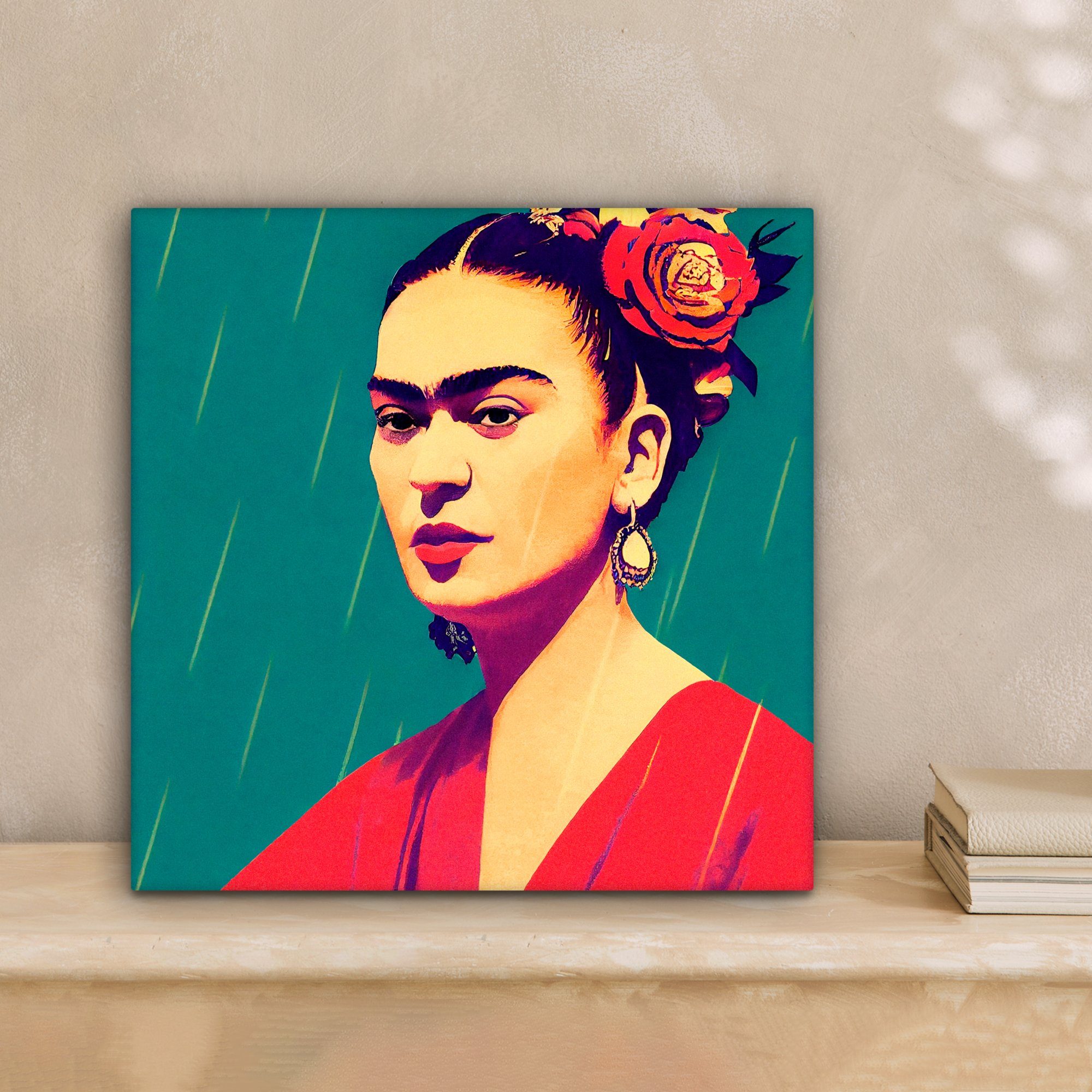 - Leinwandbild - für Leinwand Wohnzimmer Schlafzimmer - Porträt Rot, Frida - (1 OneMillionCanvasses® St), Frau Vintage Bilder Kahlo