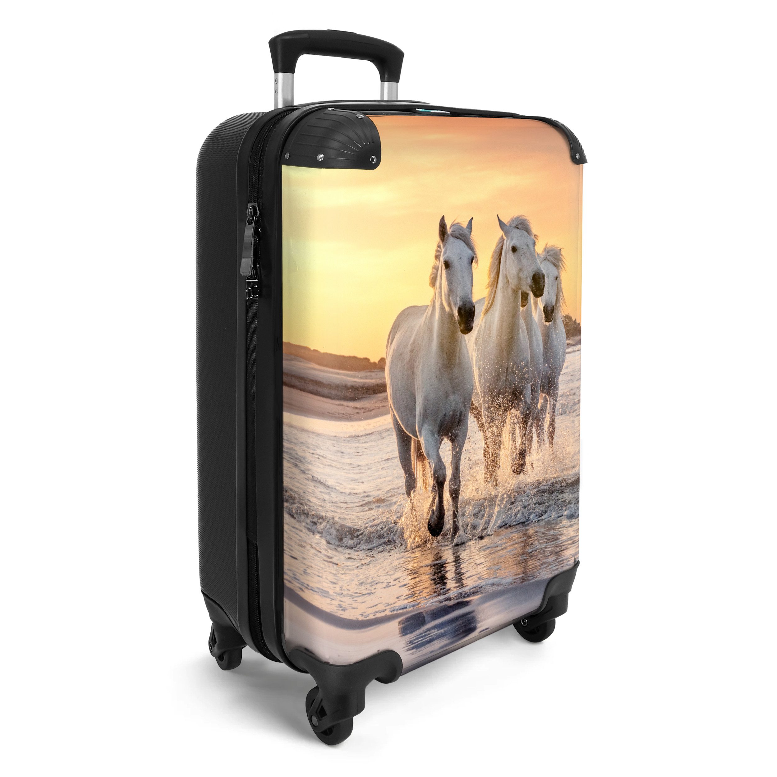 NoBoringSuitcases.com© Hartschalen-Trolley Pferd - Meer - Sonnenuntergang - Tiere - Kind 55x35x20cm, 4 Rollen, Kinder Koffer Klein, Trolley Handgepäck, Reisekoffer