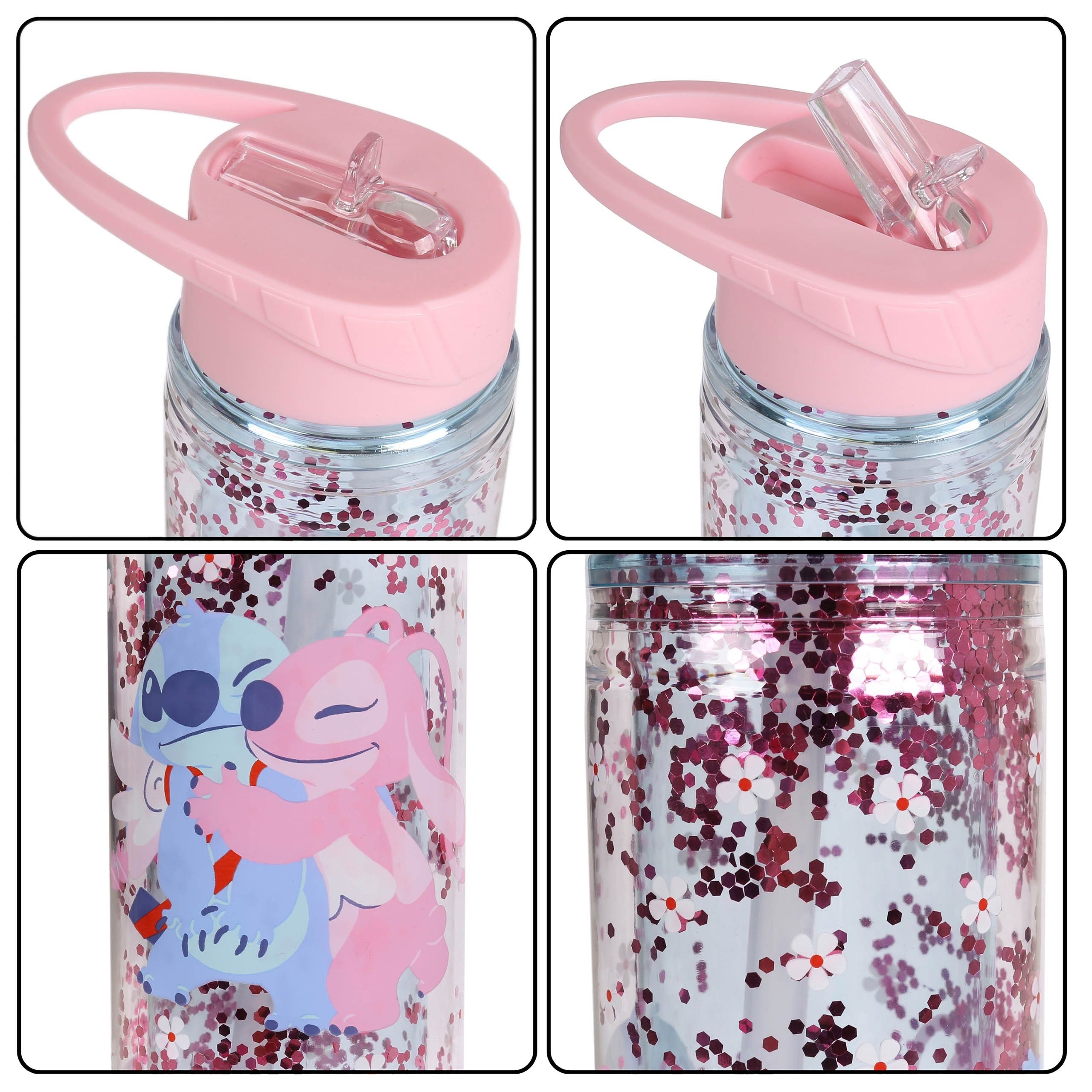 Disney Trinkflasche DISNEY Stitch Wasserflasche 550 ml mit Trinkhalm und Griff