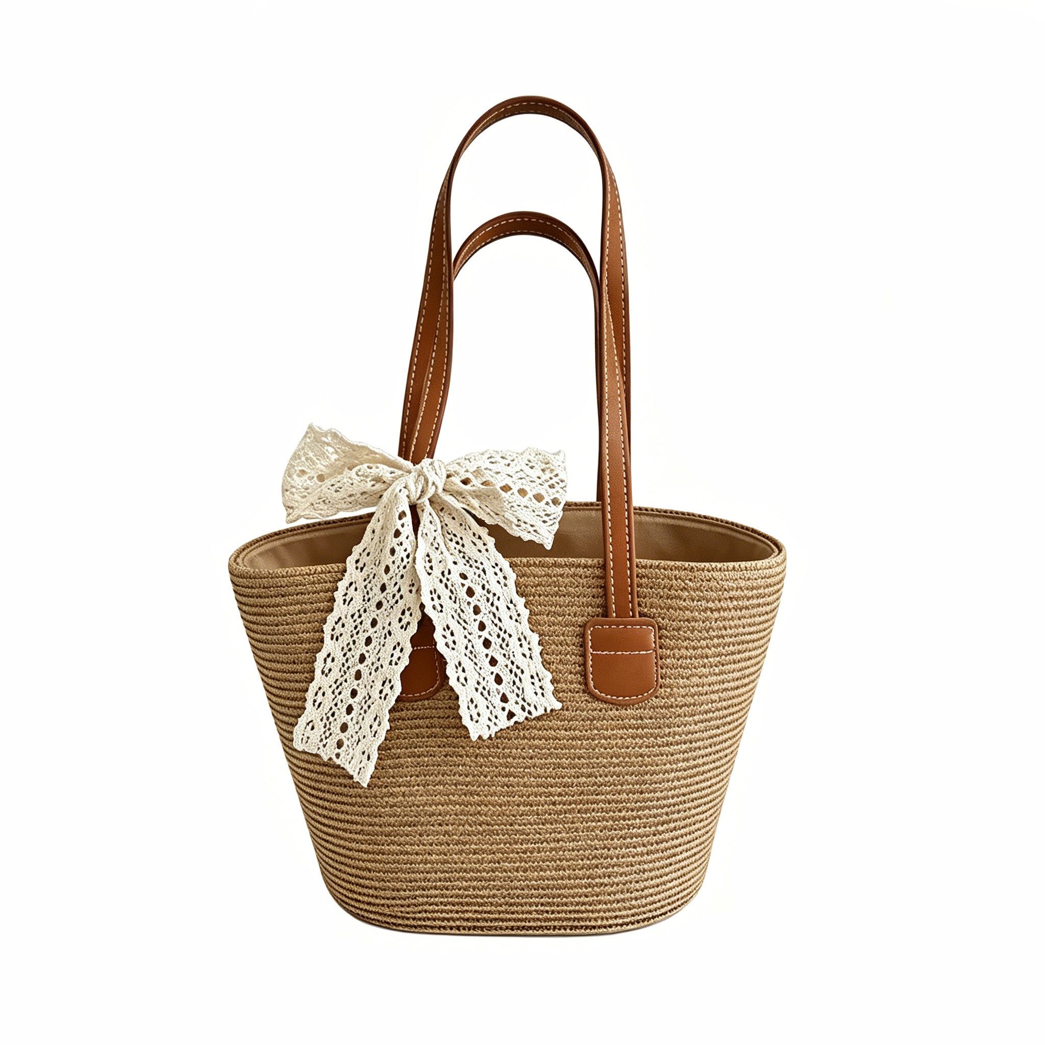 Bwecuy Strandtasche Stroh-Strandtasche, geräumige Strohtasche, Strand-Schultertasche, Strohtasche mit Henkel