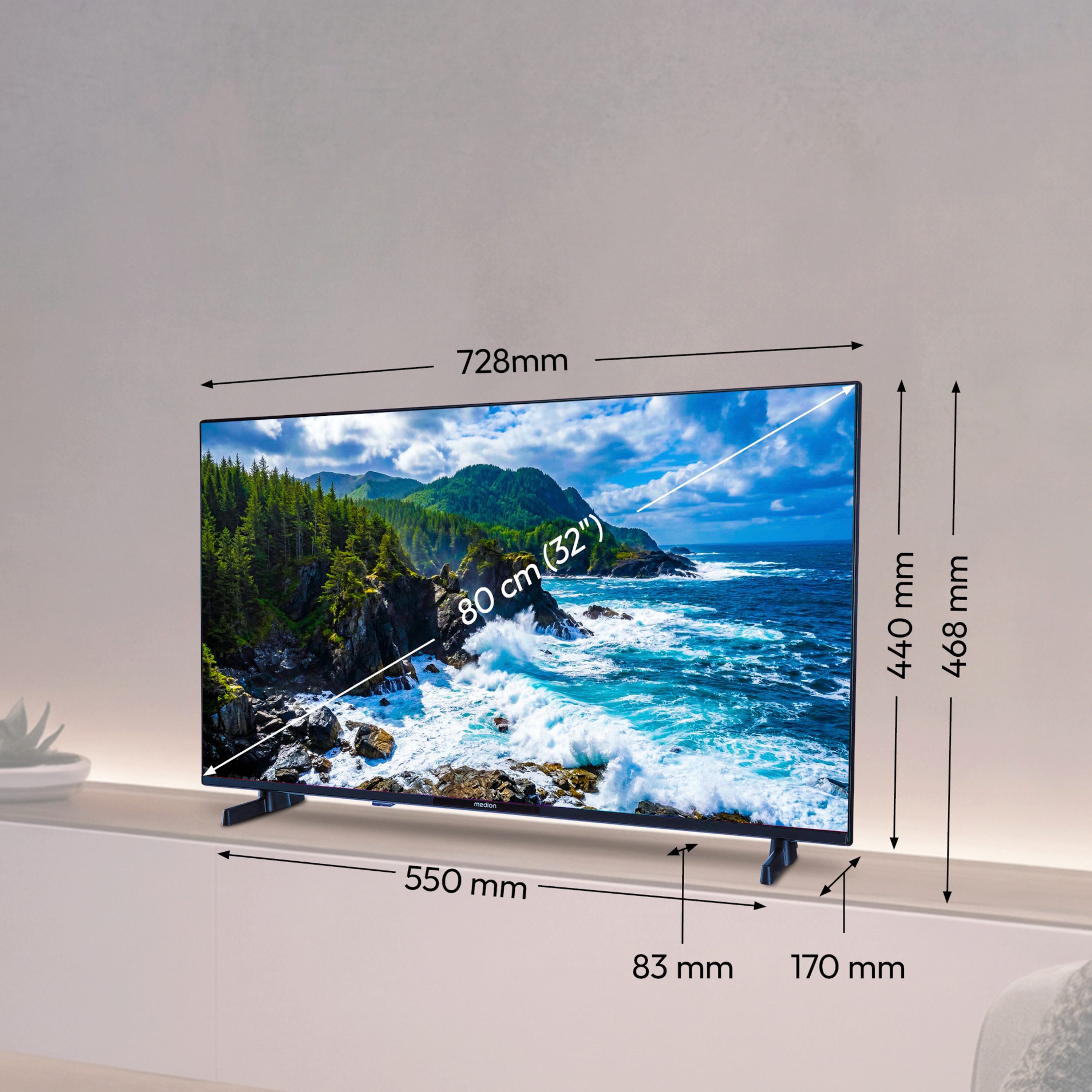 Medion® MD832100 LCD-LED Fernseher (80 cm/32 Zoll, 1080p Full HD, Android TV, HDR10, DTS HD, Virtual X, Playstore, Netflix, HBO Max, Prime Video)