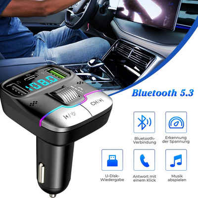 VSIUO Bluetooth 5.3 FM Transmitter für Auto KFZ-Transmitter, Typ C PD 25W Dual USB Schnell Auto Ladegerät, MP3 Auto Player