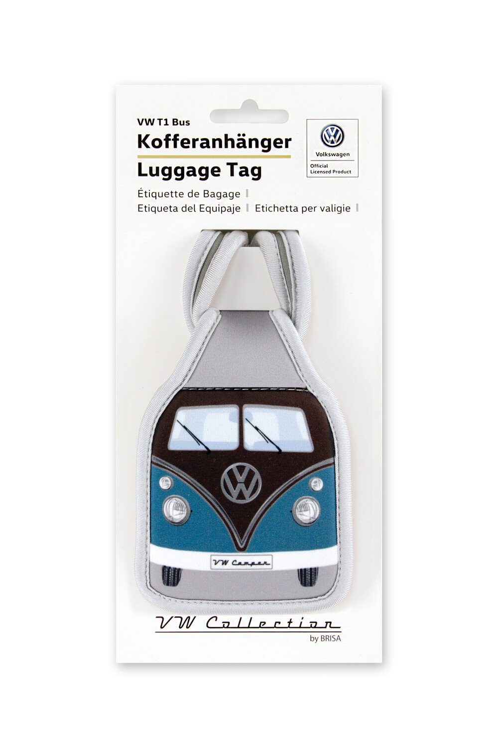 Reisen Collection Gepäckanhänger VW Petrol/Braun Design Adressanhänger für Robuster VW Bulli Bus T1 im Volkswagen by BRISA Kofferanhänger