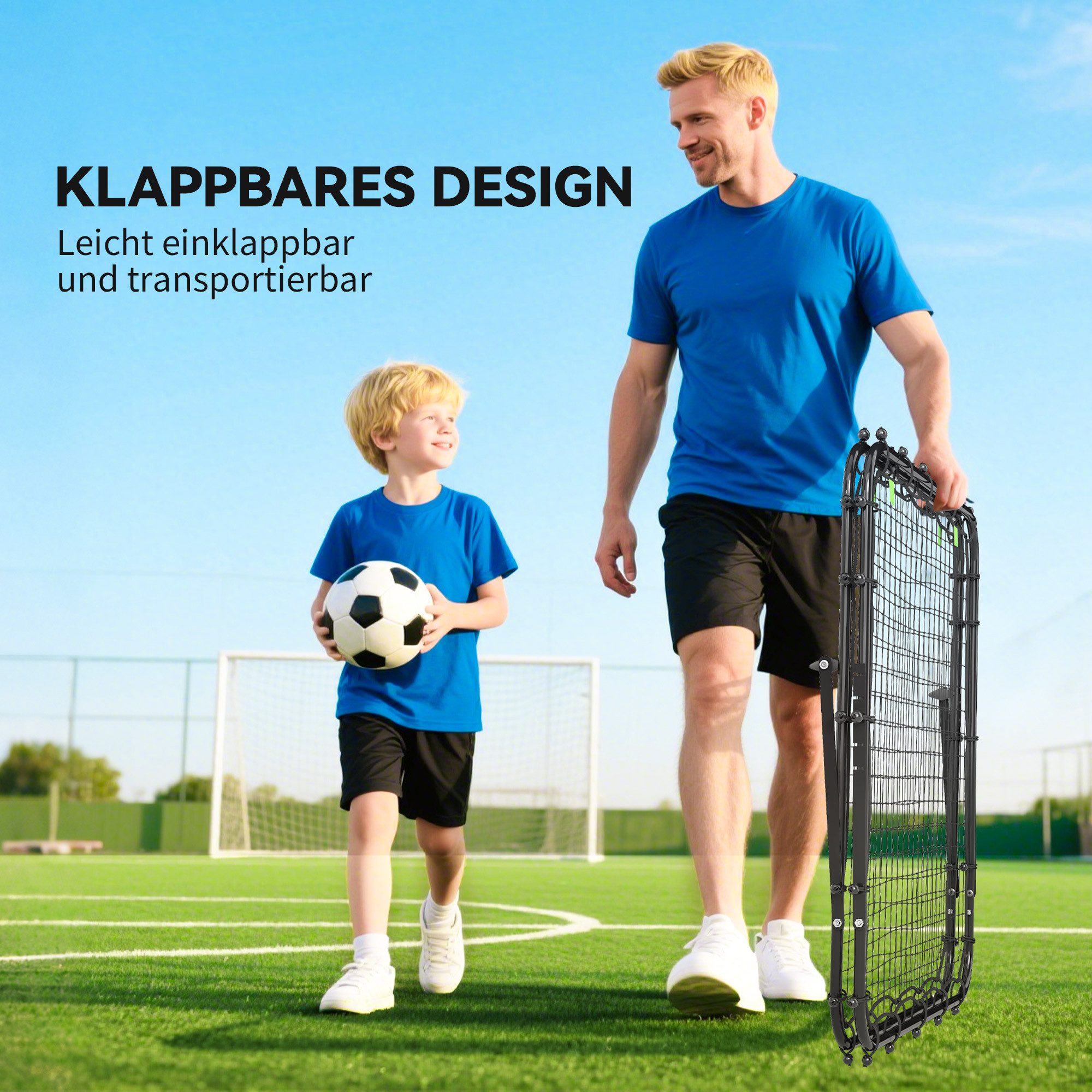HOMCOM Rebounder beidseitiger Rückprall, Verstellbar in 5 Stufen, (Kickback Tor, 1-St., Fußball Rebounder), für Fußball Training Stahl Schwarz 100 x 95 x 90 cm