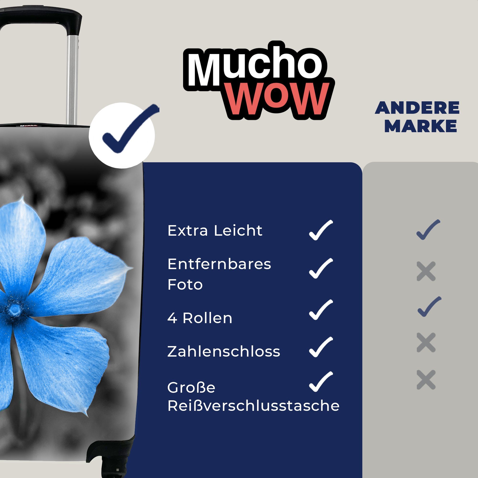 Rollen, für Blau Weiß, Reisetasche Schwarz Ferien, - Blumen Handgepäck Handgepäckkoffer Reisekoffer 4 mit - MuchoWow rollen, Trolley, -