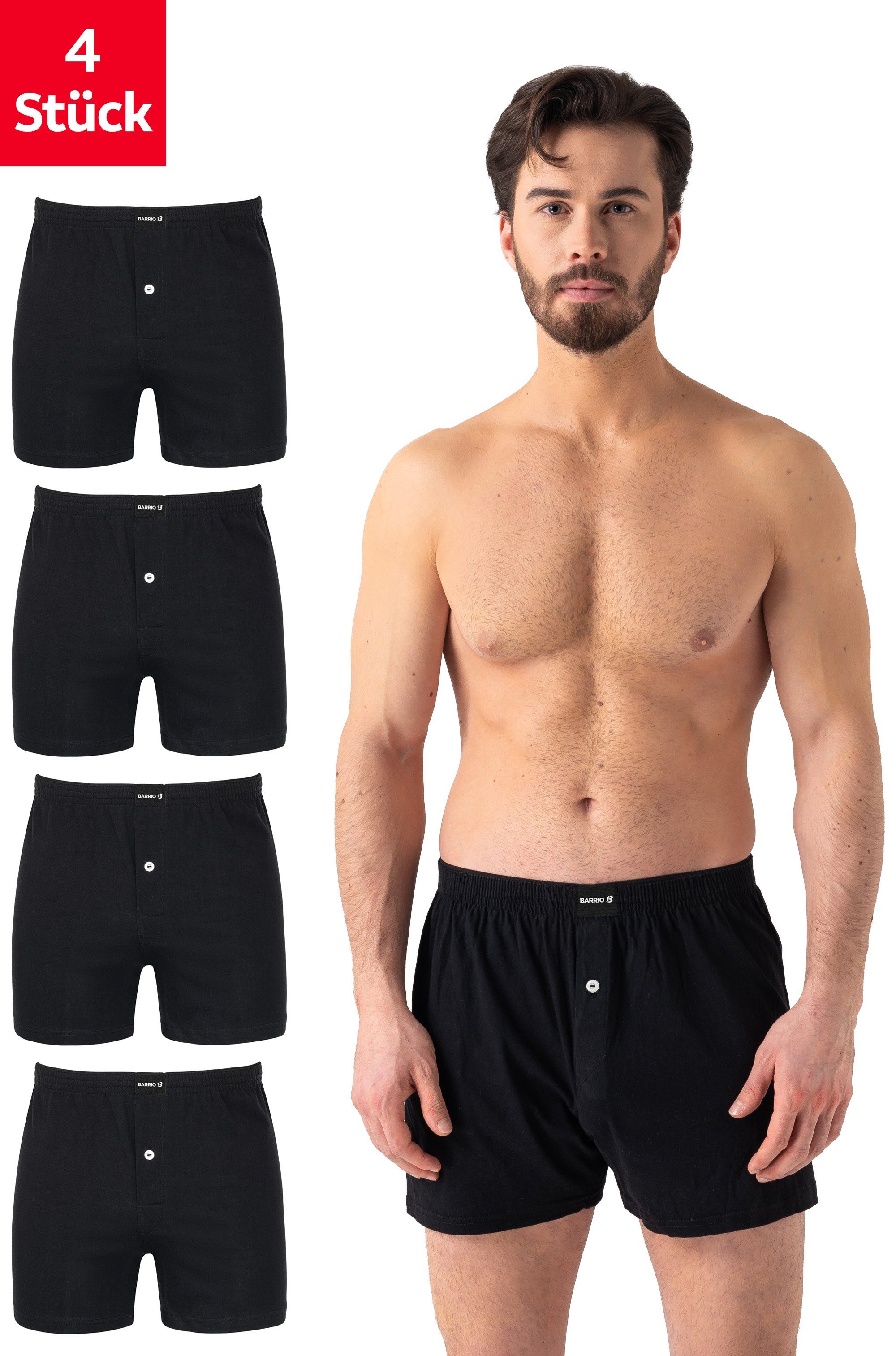 13 95% Unterhose Komfortbund 4-St., und Boxershorts Weiter mit (Packung, Herren Boxer Baumwolle Eingriff Barrio komfortable aus Set, Spar-Pack, 4er-Pack)