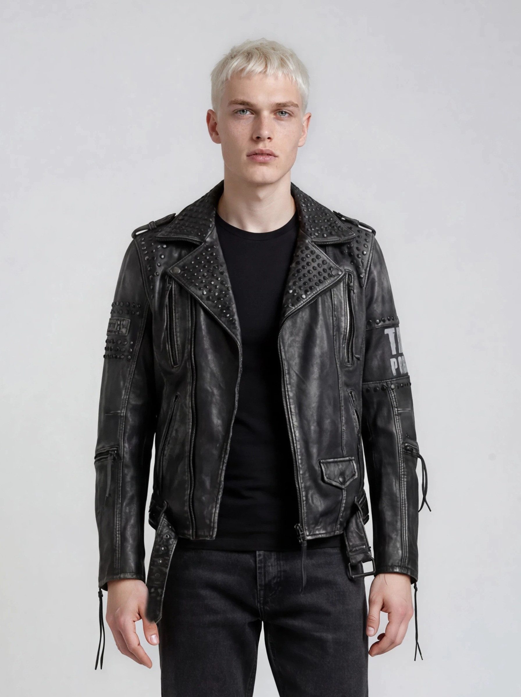 trueprodigy Lederjacke Dwayne mit Nieten, Print und Waschung