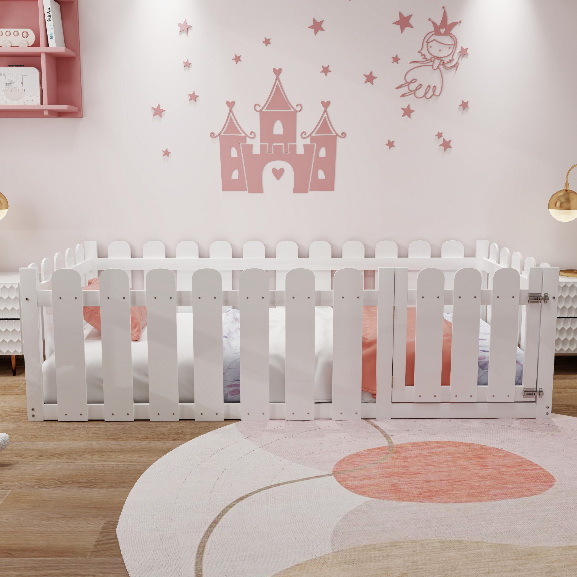 Yorbay Kinderbett Schutzgitter (90 x 200cm), Rausfallschutz, mit Umrandung und Tür