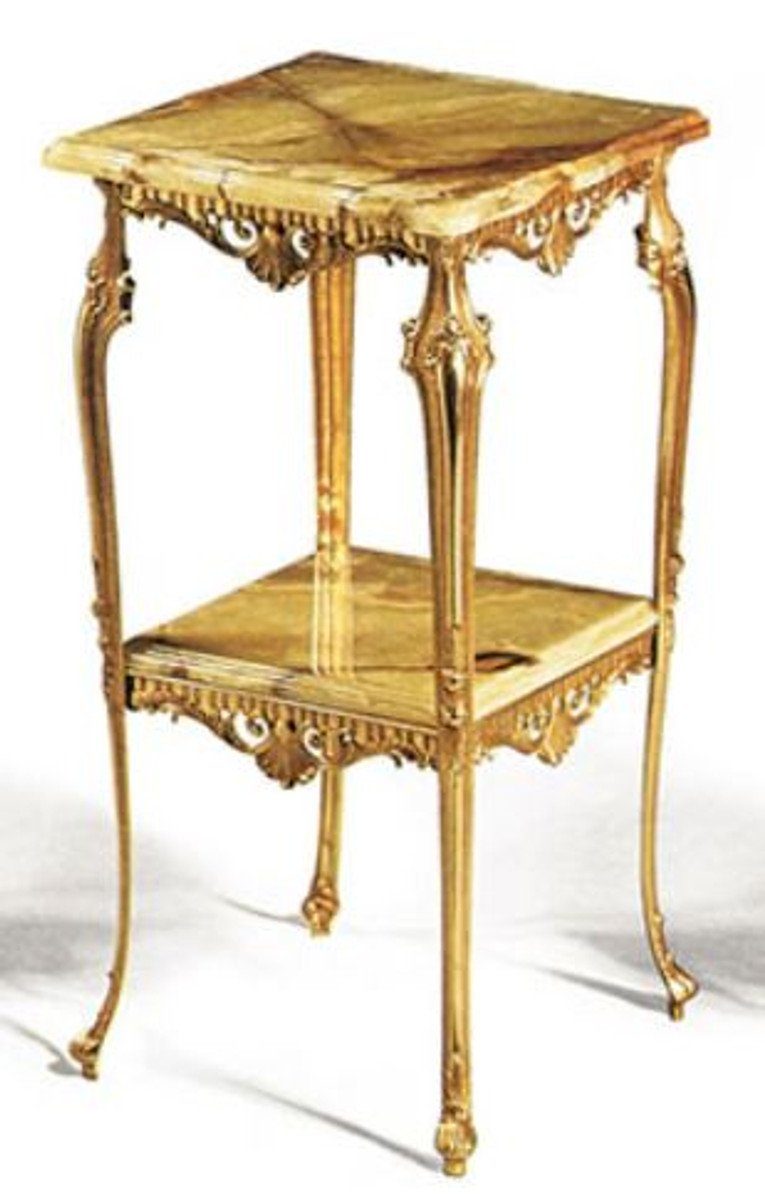 Casa Padrino Beistelltisch Luxus Barock Beistelltisch Gold / Beigefarben 40 x 40 x H. 72 cm - Edler Messing Tisch mit Marmorplatten - Barock Möbel - Luxus Qualität