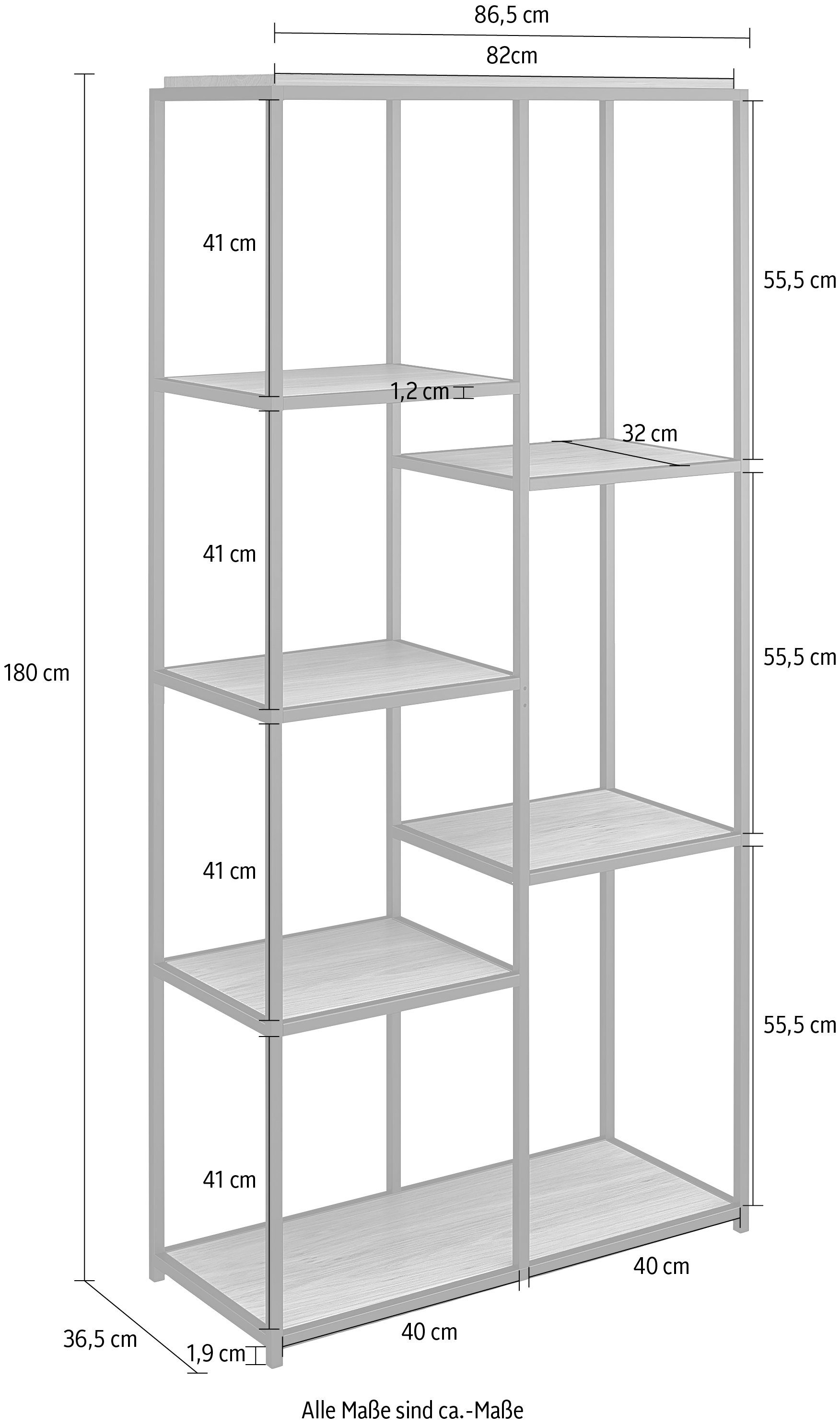 schwarz 86,5 modern, 1-tlg., eiche/schwarz Dorel cm, Home cm Höhe Quincy, Metallregal, Aktenregal 180 Breite | grau