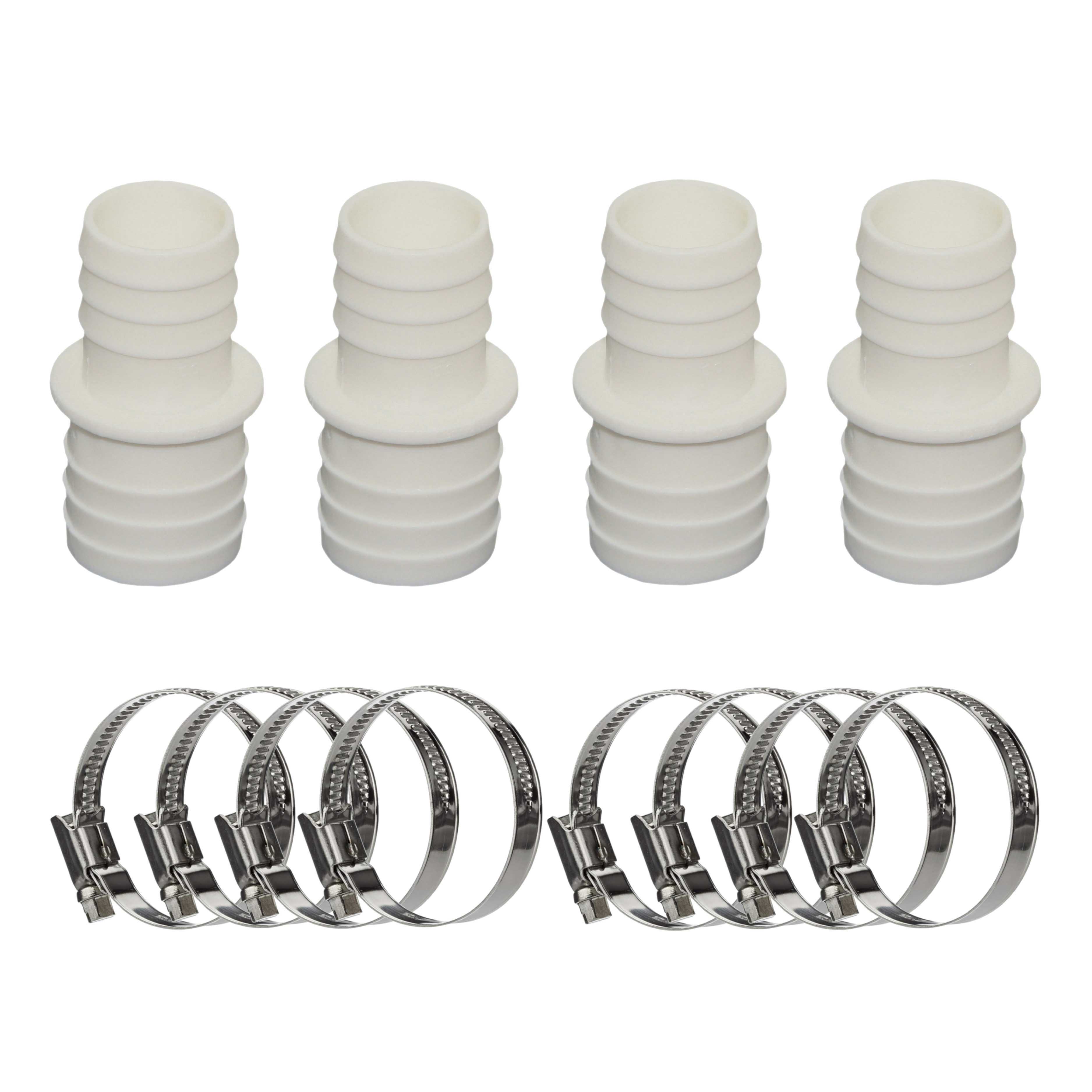 HAF Schlauchverbinder 4x Schlauchverbinder 32 x 38mm + 8x Schlauchschellen für Poolschläuche, (Zum Anschluss von Sandfilteranlagen, Optimal zum Verbinden von Poolschläuchen), Aus hochwertigem und stabilem Kunststoff