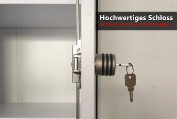 bümö Aktenschrank office Büroschrank - 5 Ordnerhöhen Dekor: Buche/Milchglaß