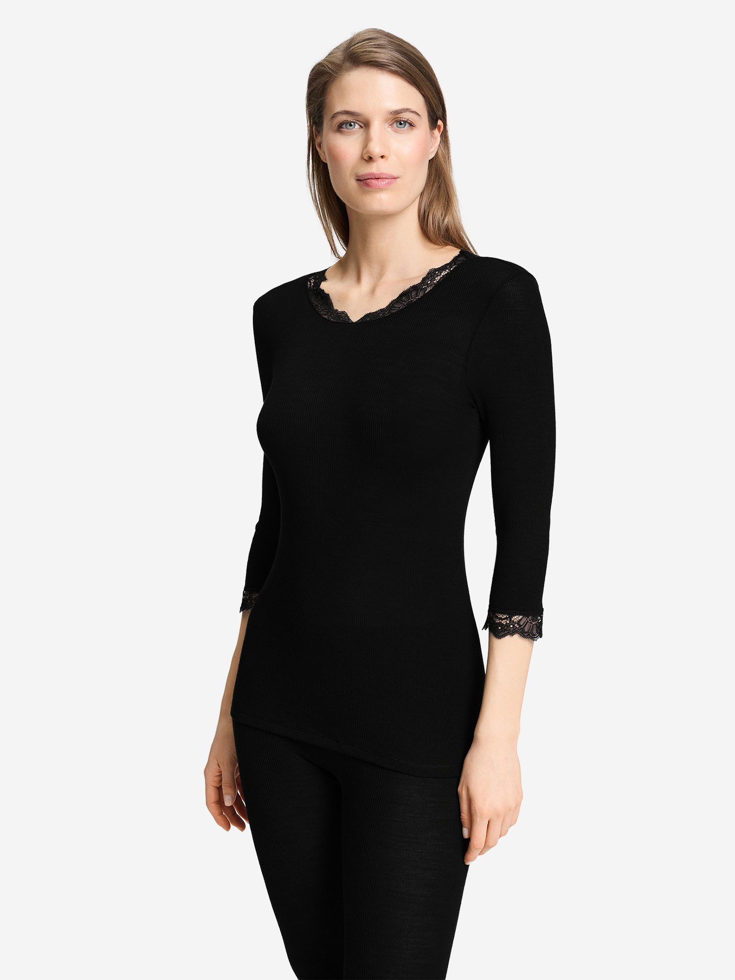 Hanro Longsleeve Woolen Lace Langarmshirt, Longshirt, Shirt langarm