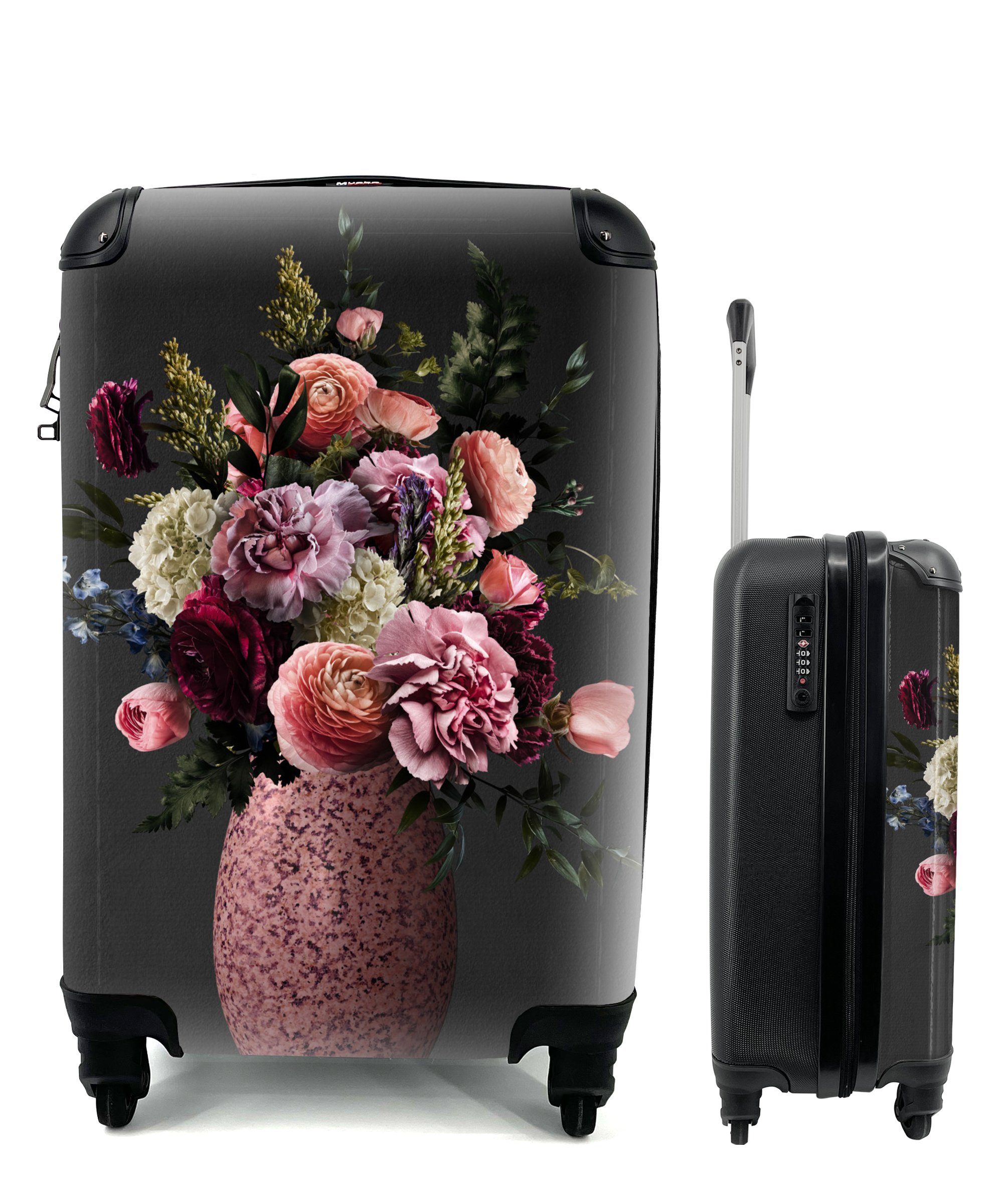 MuchoWow Handgepäckkoffer Farben - Blumen - Vase, 4 Rollen, Reisetasche mit rollen, Handgepäck für Ferien, Trolley, Reisekoffer