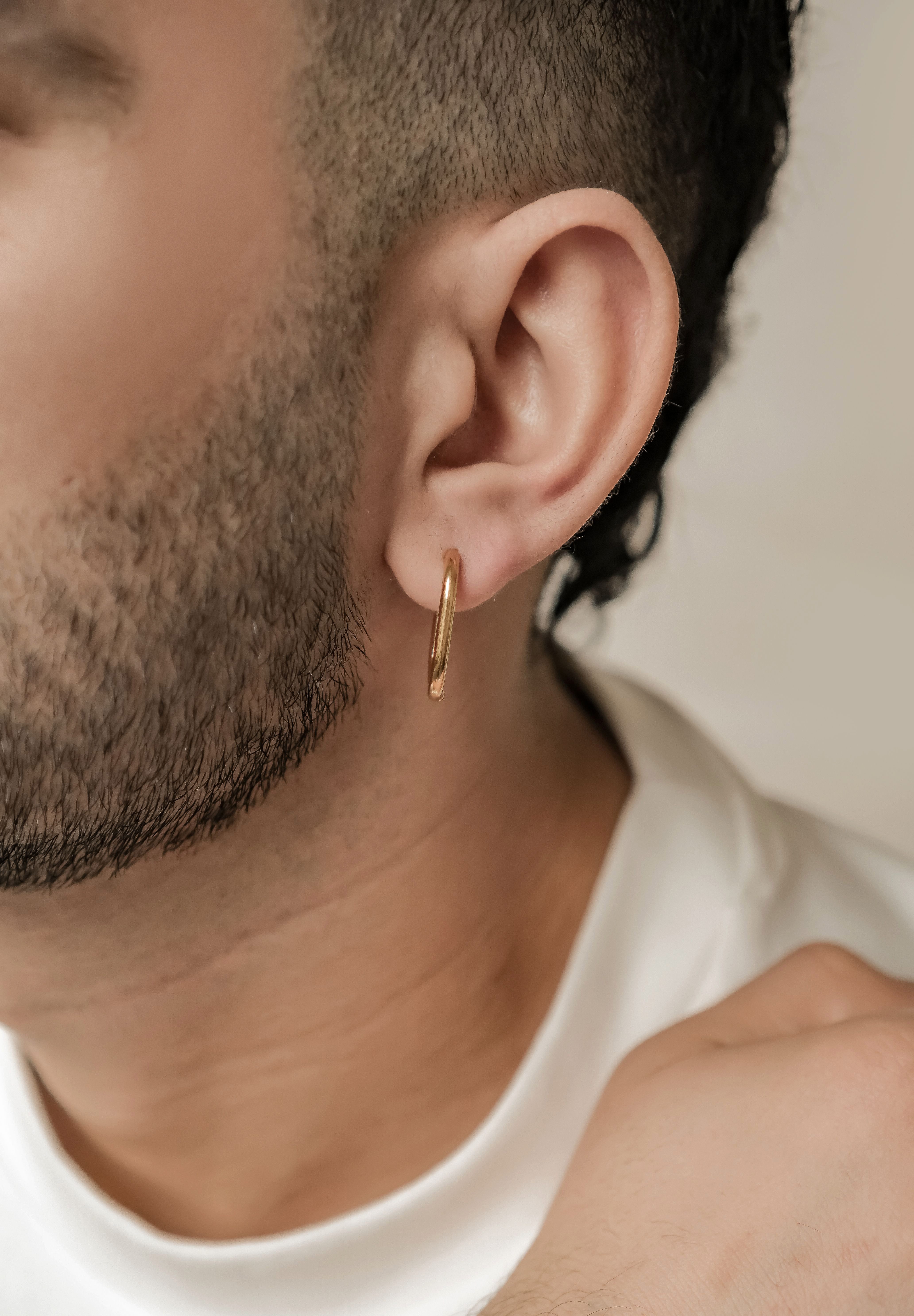 Hey Happiness Paar Creolen Oval Groß, 18K Vergoldete Edelstahl Männer Ohrringe, Mittelgroße Geo Ohrringe Viereck, wasserfest