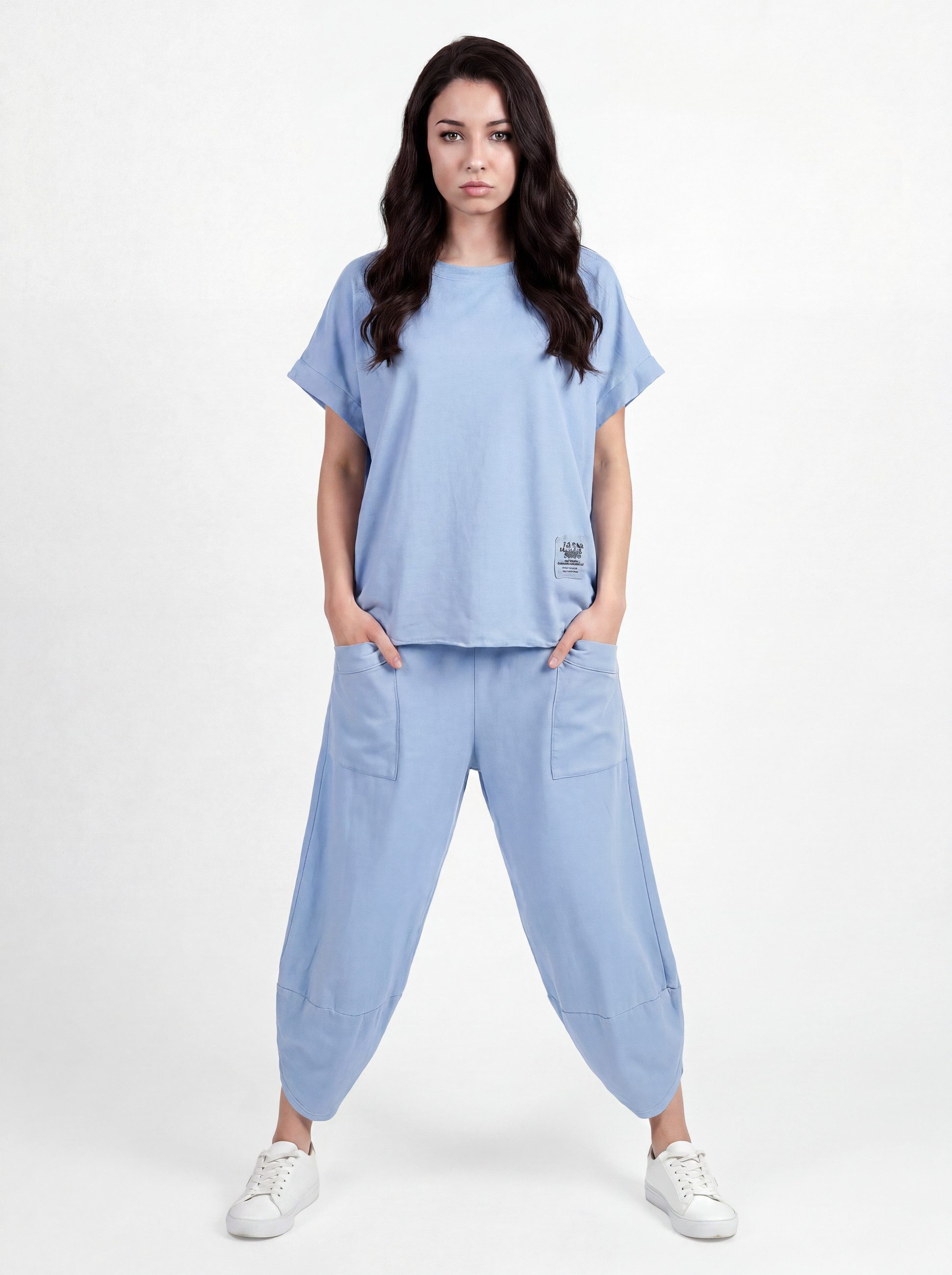 Jogginganzug Oversized Kurzarm Sweatanzug Set mit 7/8-Hose