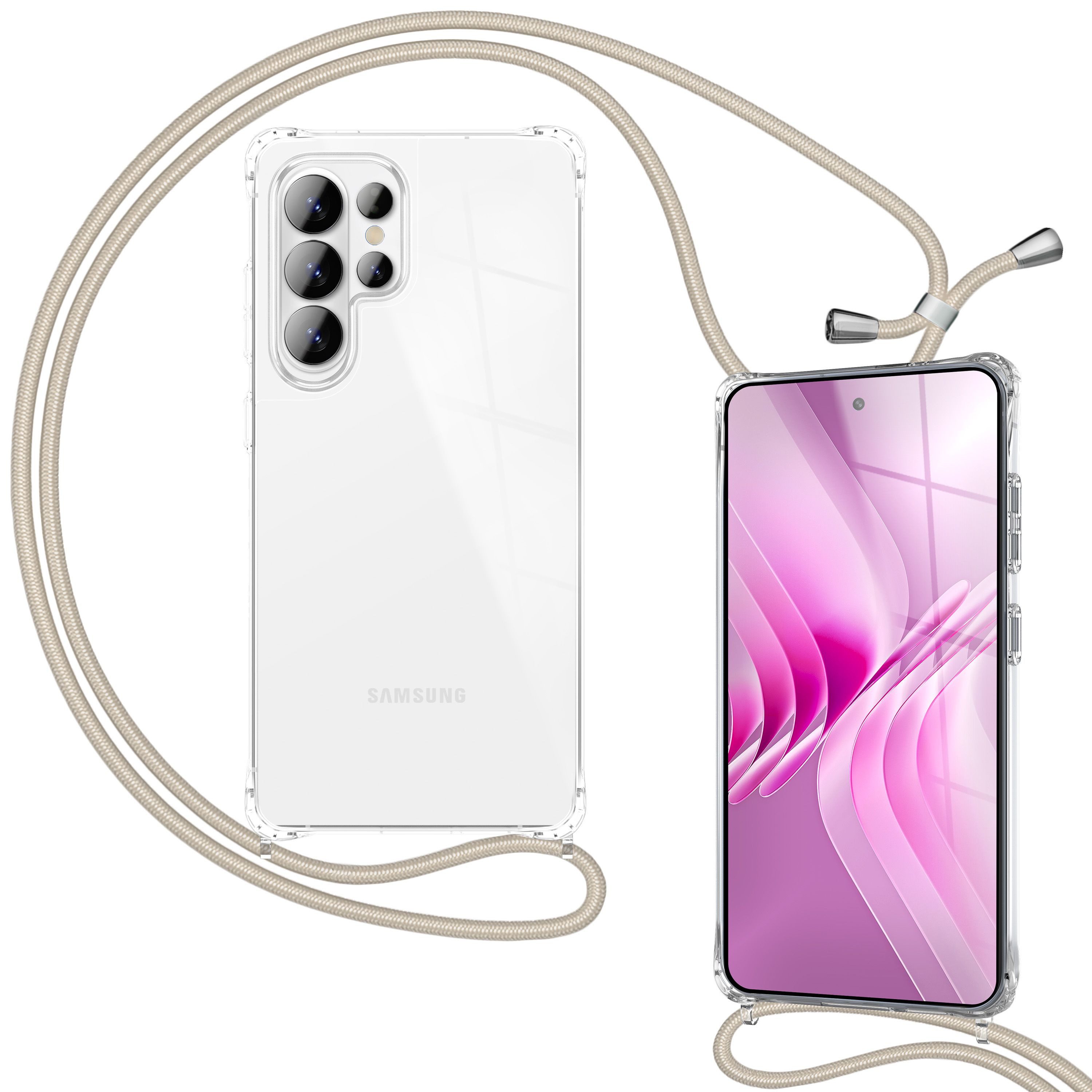 Nalia Smartphone-Hülle Samsung Galaxy S26 Ultra 17,5 cm (6,9 Zoll), HANGIT PRO Case zum Umhängen - Transparent, 160cm Band & Anti-Gelb