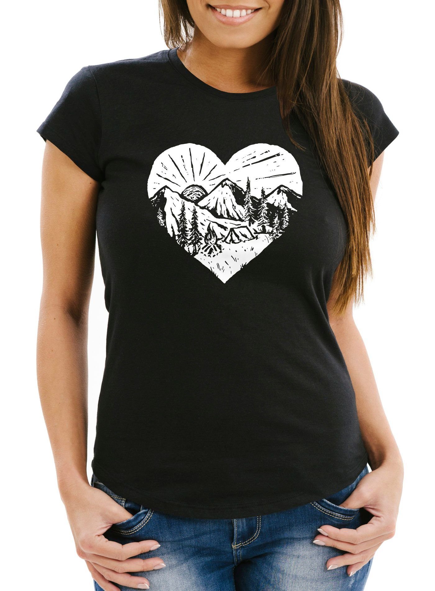 Neverless Print-Shirt Damen T-Shirt Wandern Berge Naturfreunde Adventure Ca günstig online kaufen