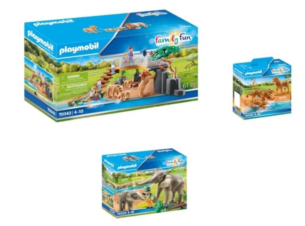 Playmobil® Konstruktions-Spielset 3er Set: 70343 Löwen im Freigehege +  70359 2 Tiger