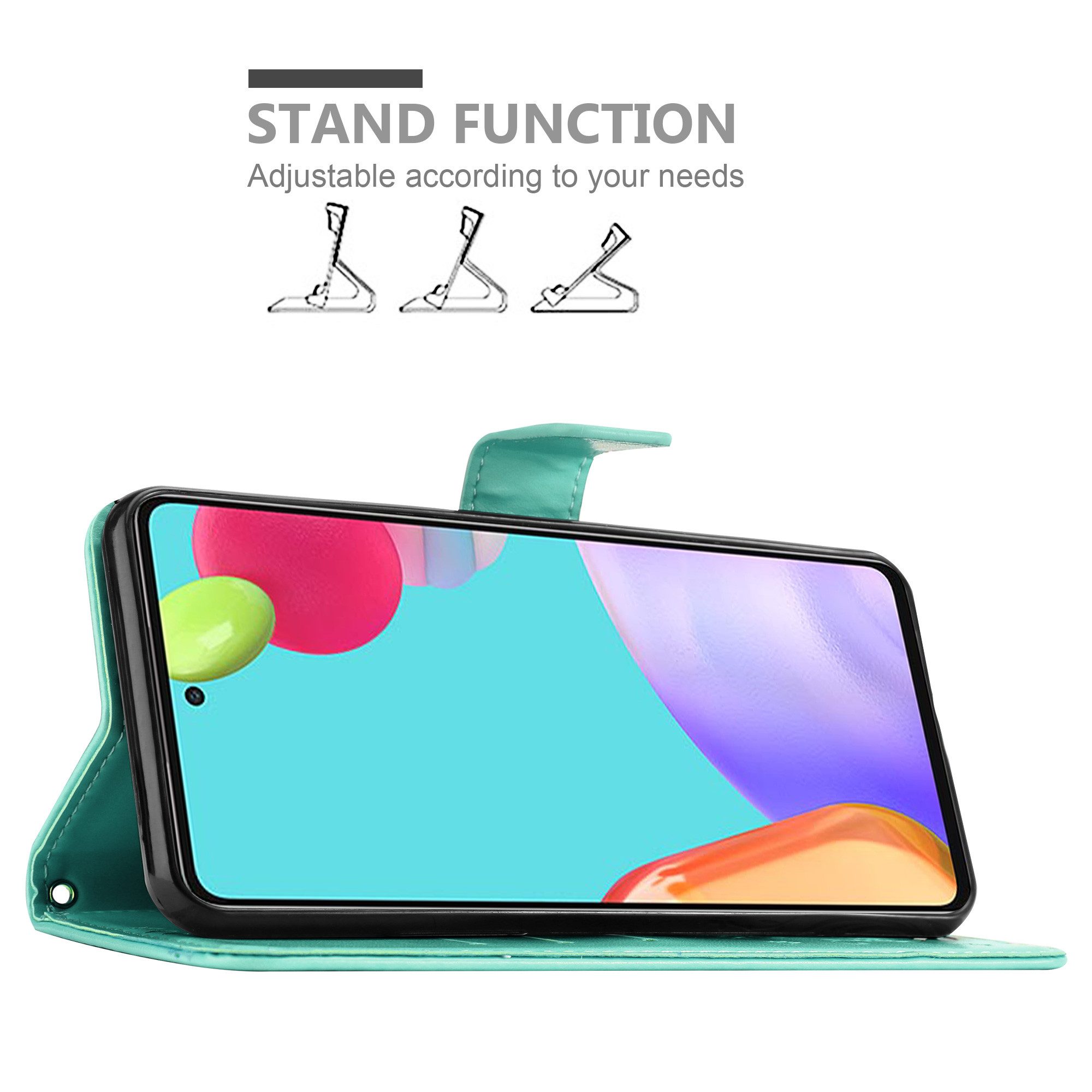 Cadorabo Handyhülle für Samsung Galaxy A52 (4G / 5G) / A52s Hülle Samsung Galaxy A52 (4G / 5G) / A52s, Hülle Schutzhülle Blumen Flower mit Standfunktion Kartenfach Magnet